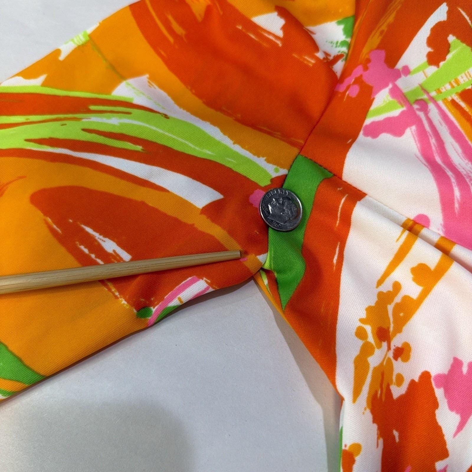 Vintage 70s Psychedelic Maxi Dress Multicolor Abstract Mock Neck Retro Mod