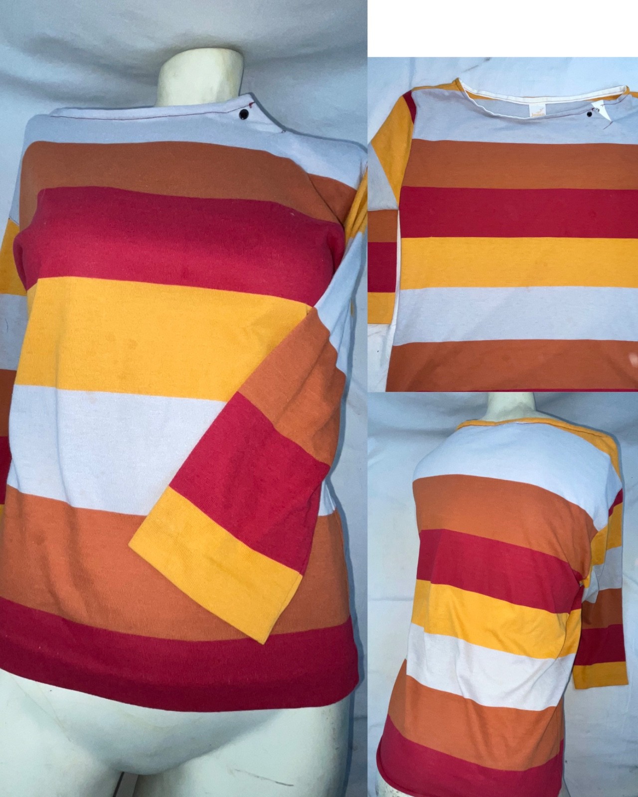 VTG 80S WOMENS L NEW WAVE JANTZEN SUPER STRIPE SURF SURFER LONG SLEEVE SHIRT