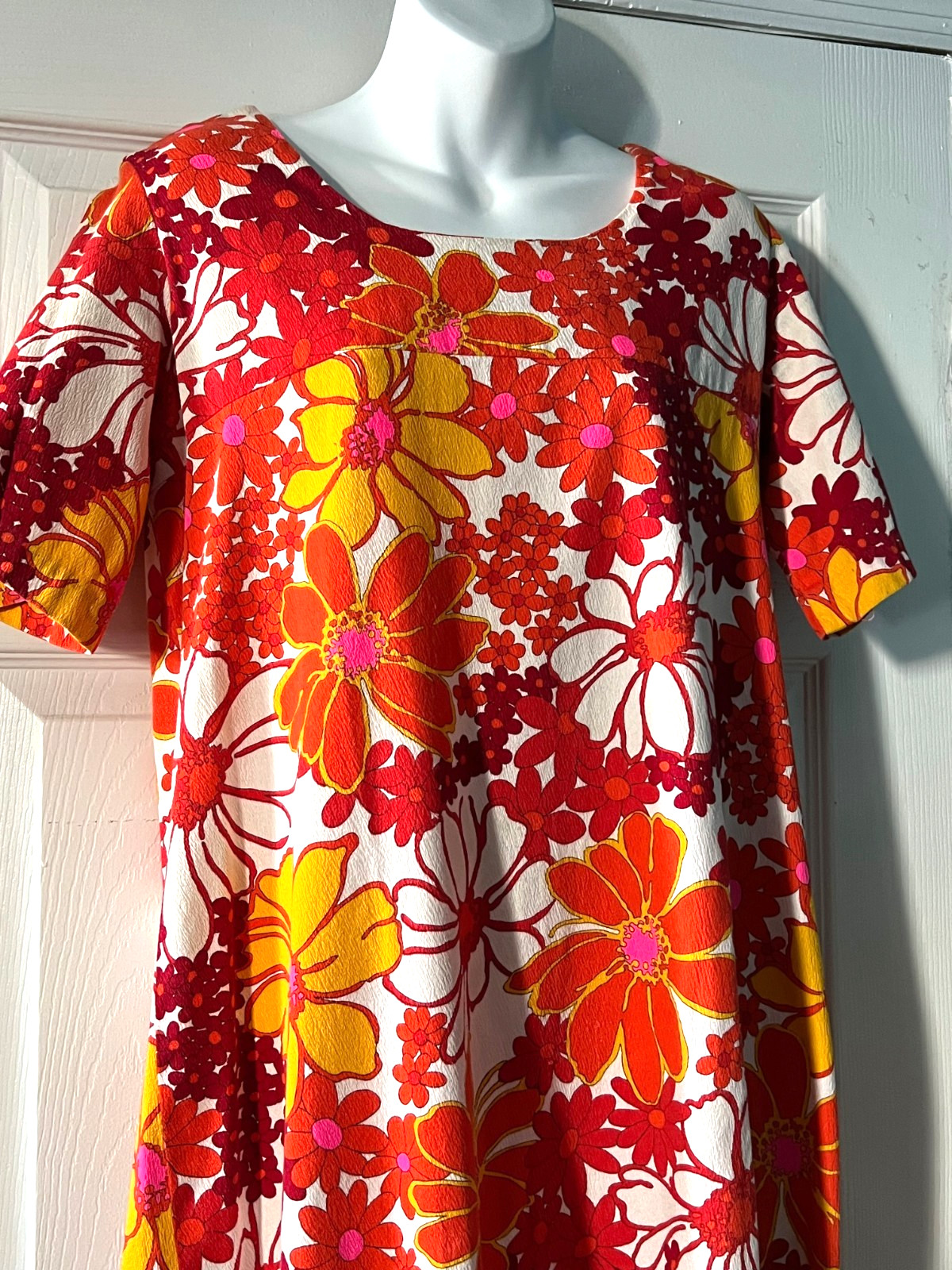 Vintage FLOWER POWER Maxi Long Dress 100% Cotton HOOKANO made in HAWAII GROOVY!