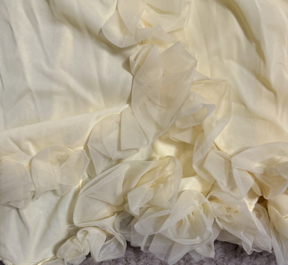 Vgt 60’s Sculptress Pale Yellow Sheer Nylon Lingerie Satin Ribbon Ruffles Sz S