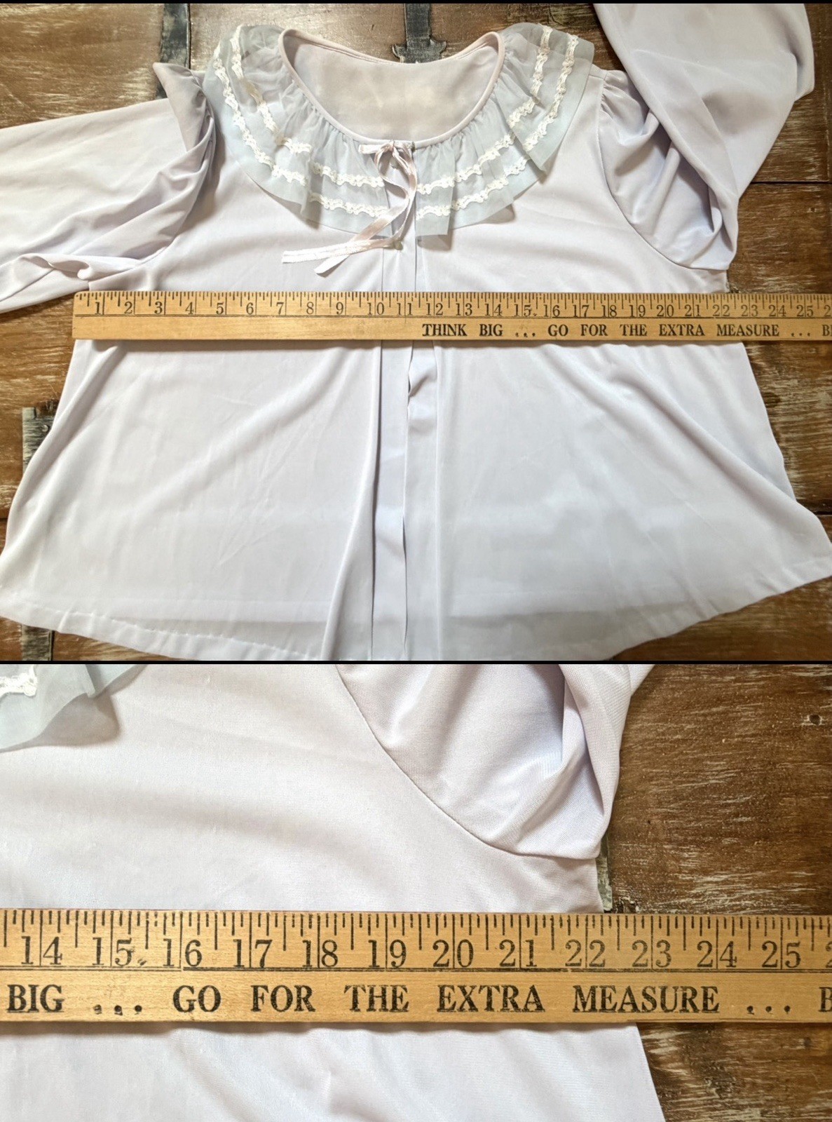 VTG 1950s MISS ELAINE Pale Lavender-Blue Pajama Top-BED JACKET PJ Sheer Lace M/L