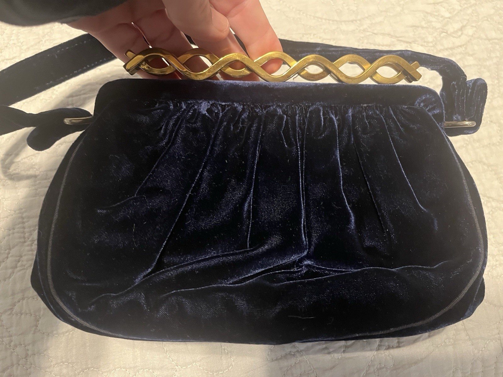 Vintage Blue Velvet Dress Set Purse Fascinator Hat Formal Evening Cocktail SZ 10