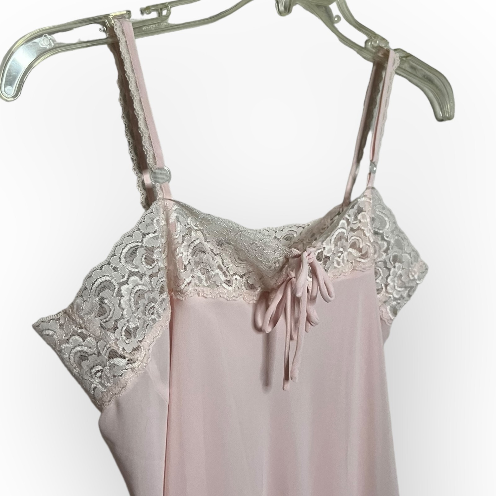 Valerie Steven Vintage 90s Pale Pink Lace Edge Lined Nightgown Slip Dress Size M