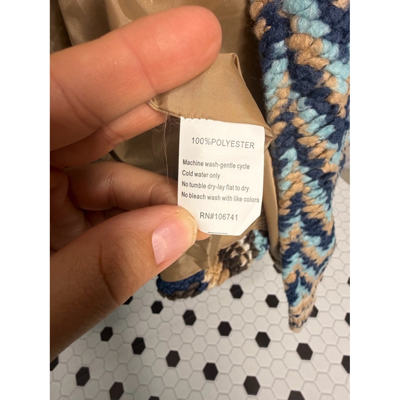 Tempo Paris Chunky Knit Patchwork Coat Neutral Blue Boho Aztec Jacket Sz Med/Lg