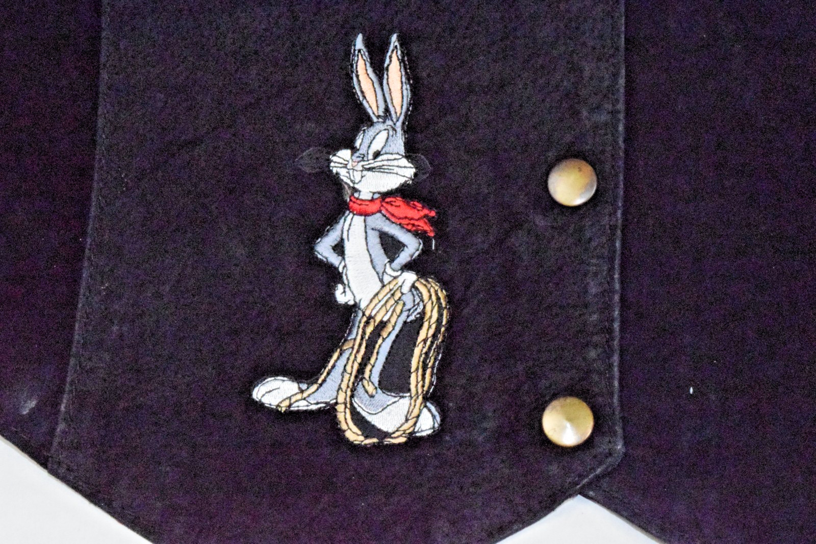 Vintage Western Leather Vest Size S 90s Bugs Bunny Lasso Suede Patchwork Snaps