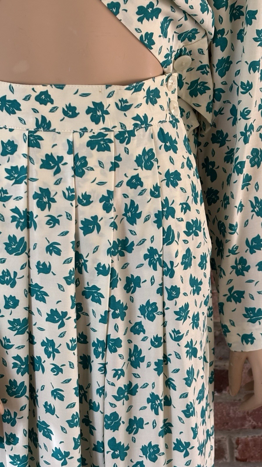 80’s green & white floral matching top and midi skirt