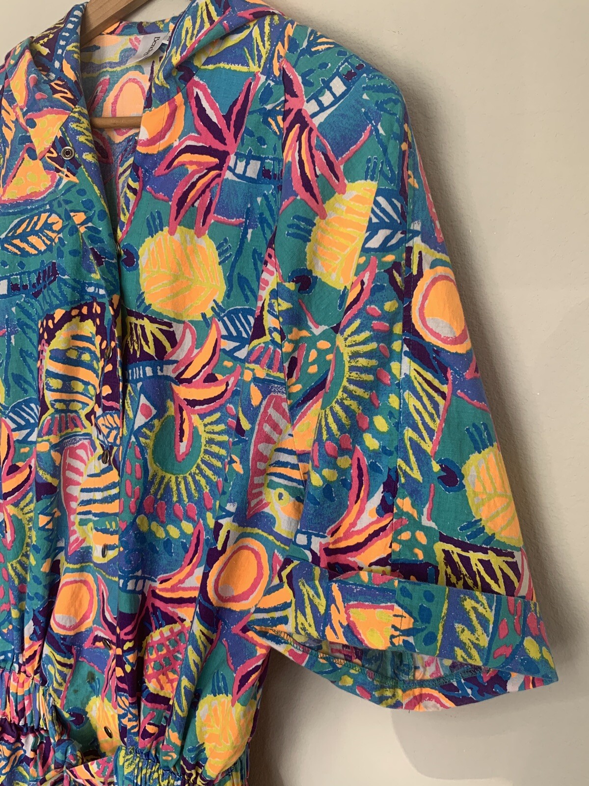 Vintage 80’s Bendigo Colorful Vibrant Funky Hooded Belted Peplum Top Medium