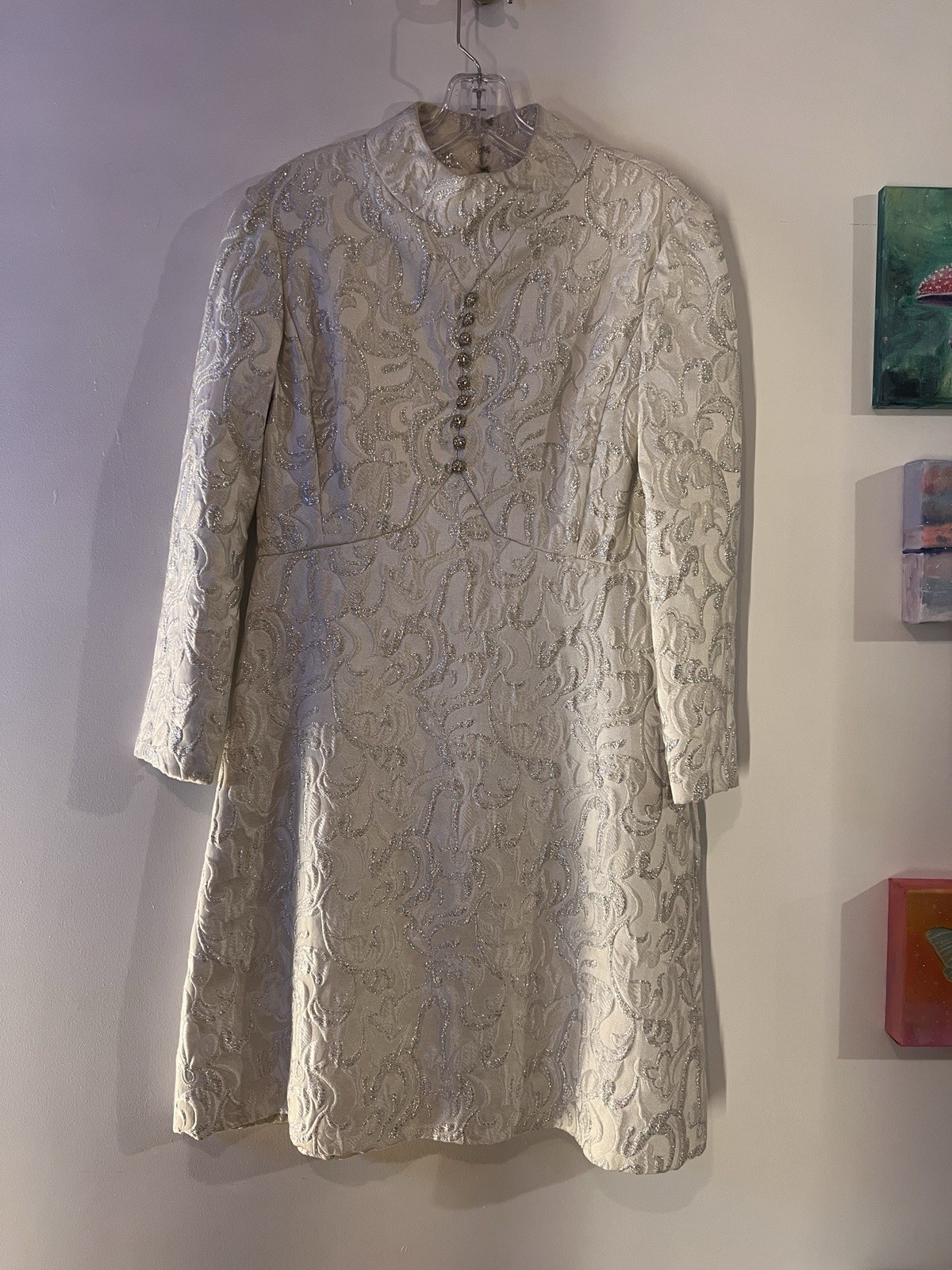 Vintage 1960’s Silver Brocade Cocktail Dress VERA HICKS