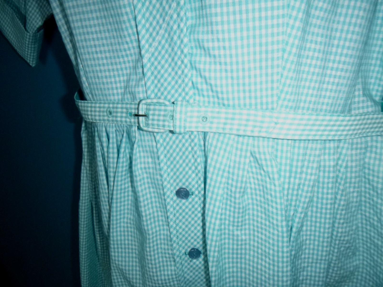 NOS Vtg 60s Shirtwaist Dress Turquoise Gingham W/ Belt Sz 20 XL/XXL *VOLUP*
