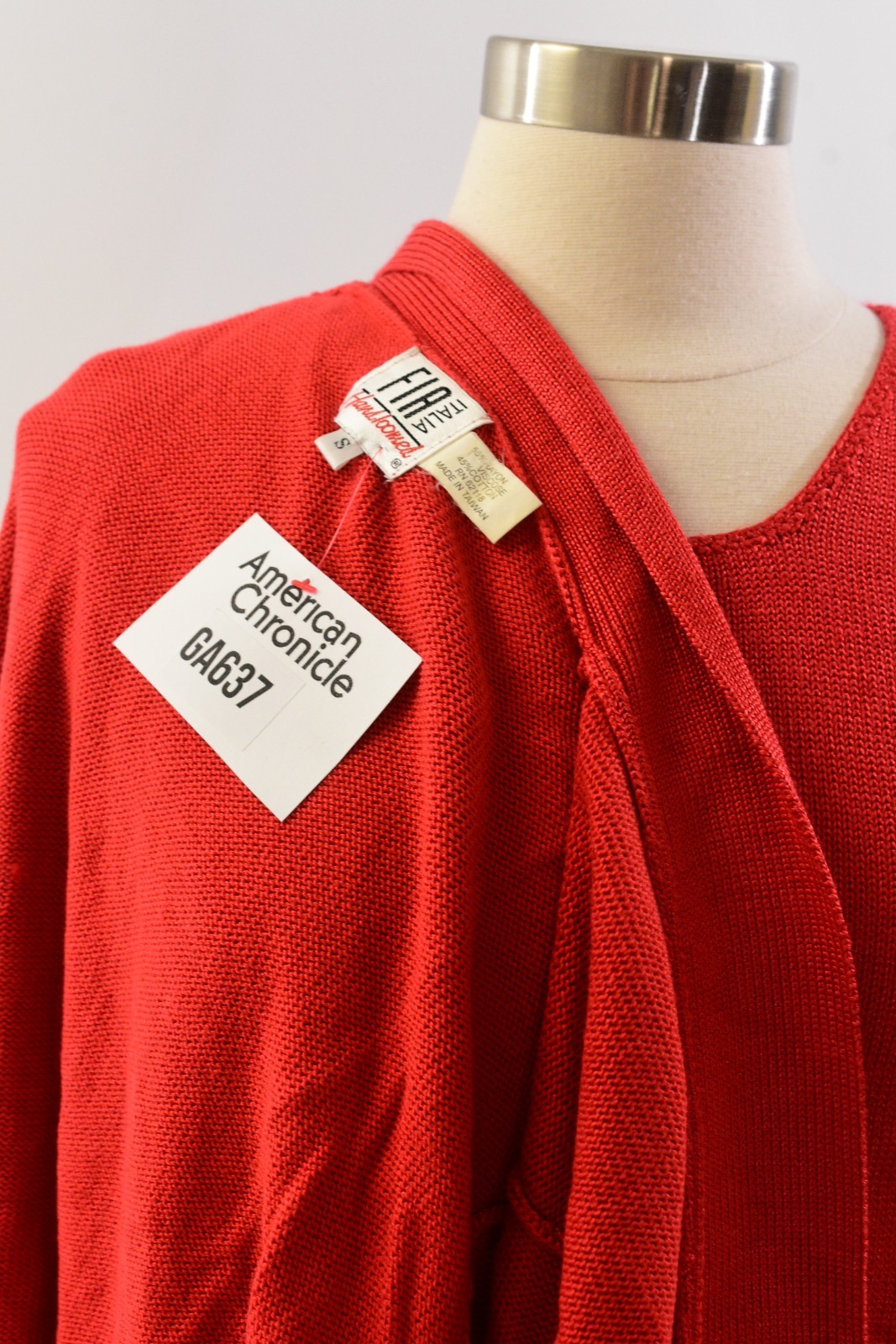 90s Vintage Red Knit Sweater Set Womens S Cropped Tank Wrap Cardigan Shawl Colla