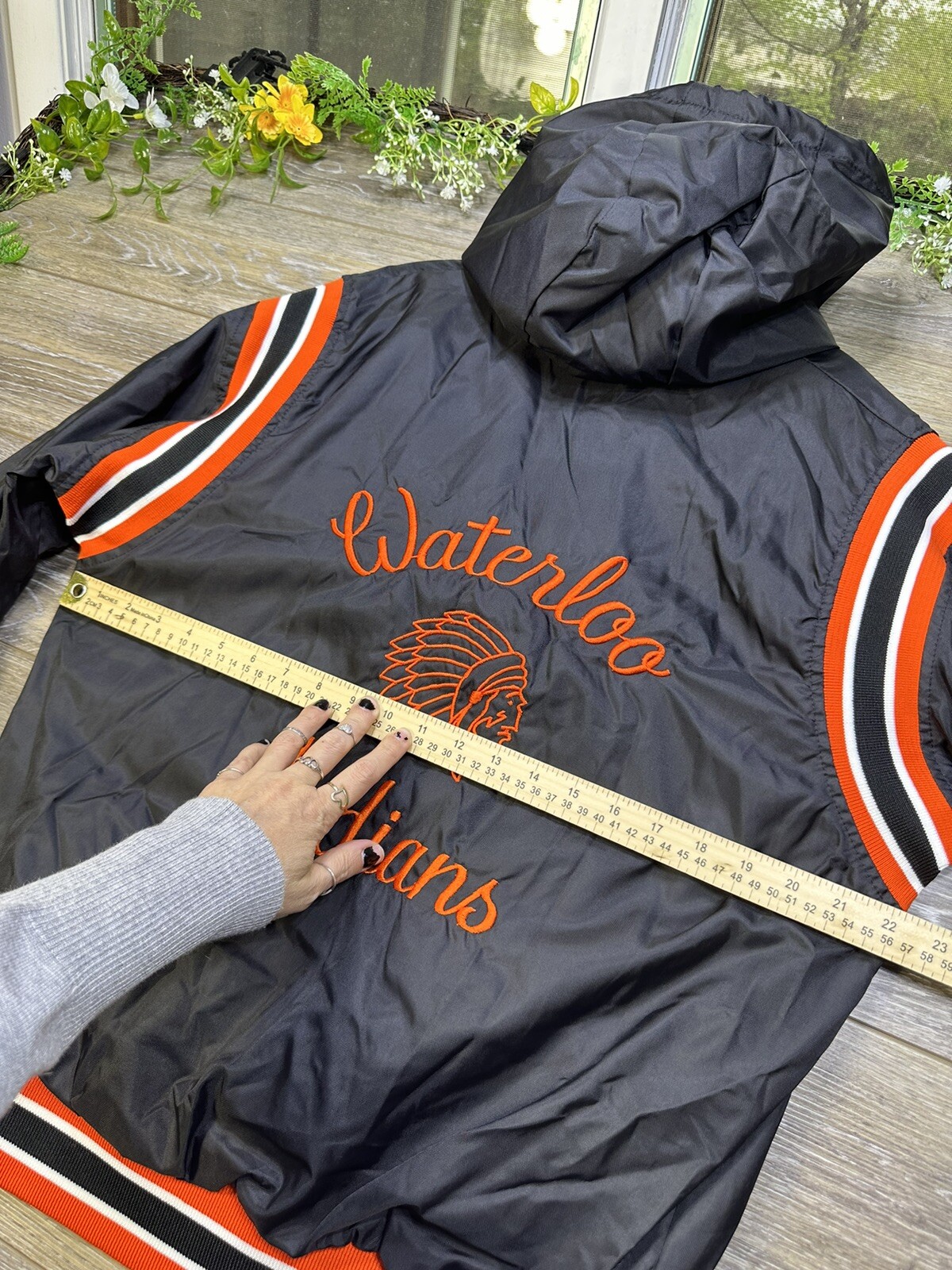 Waterloo Indians High School Satin Varsity Jacket Hooded Medium Vintage USA Made