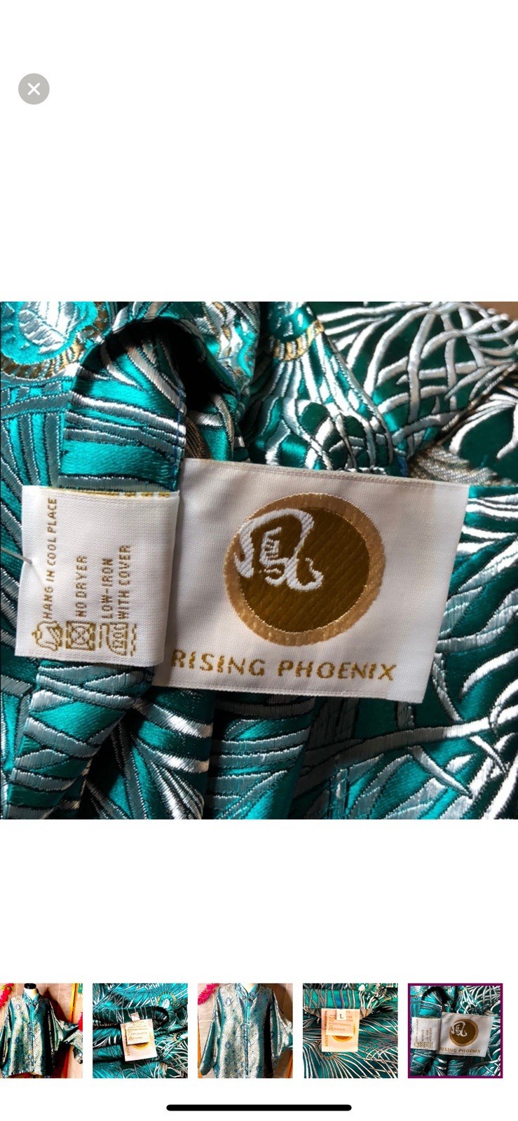 Vintage Rising Phoenix Silk Blouse I 1980s 1990s Teal Peacock KimonoStyle Top L