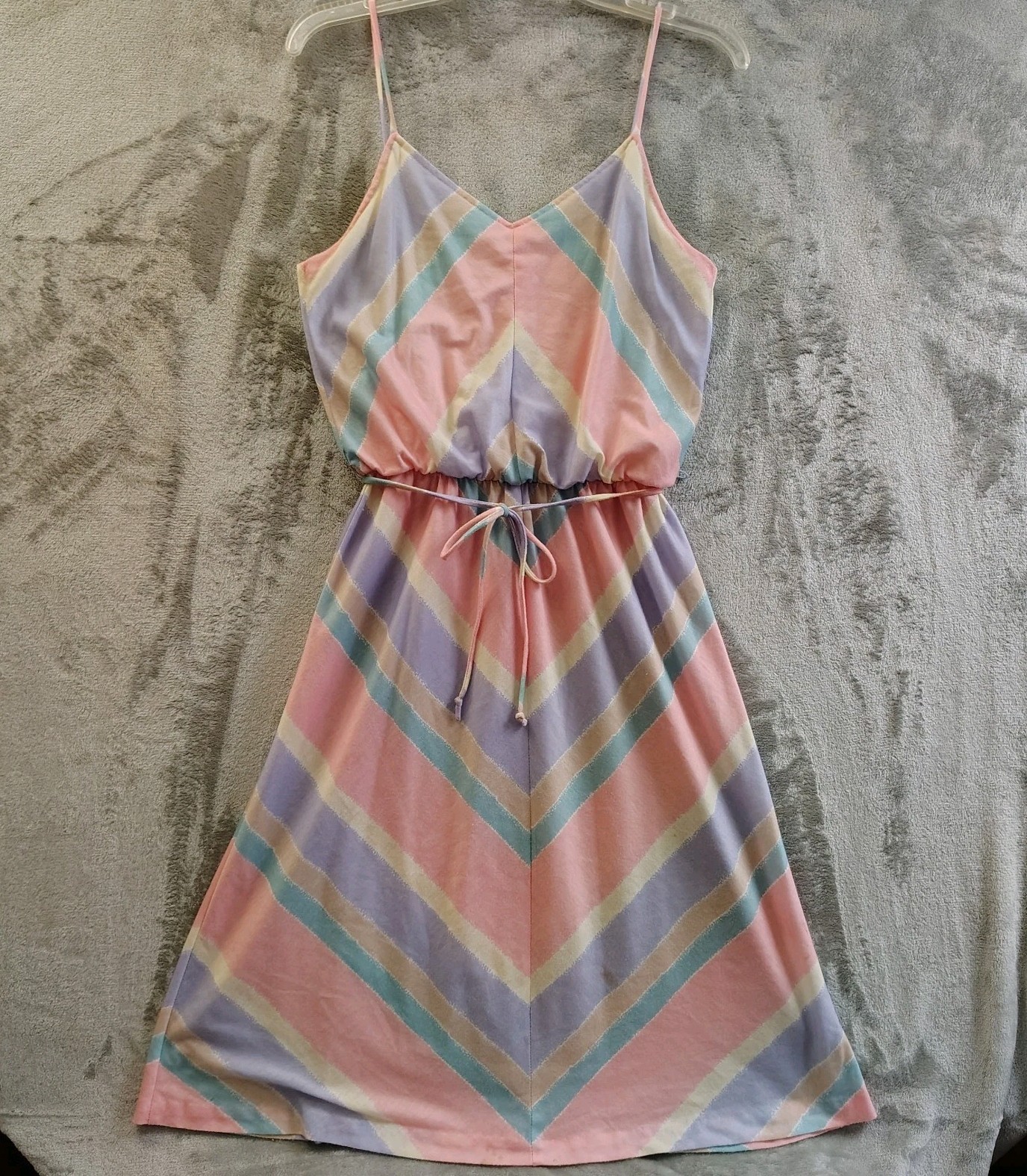 Vintage Betsy’s Things Striped Pastel Sundress With Tie String Women’s 11 Read*