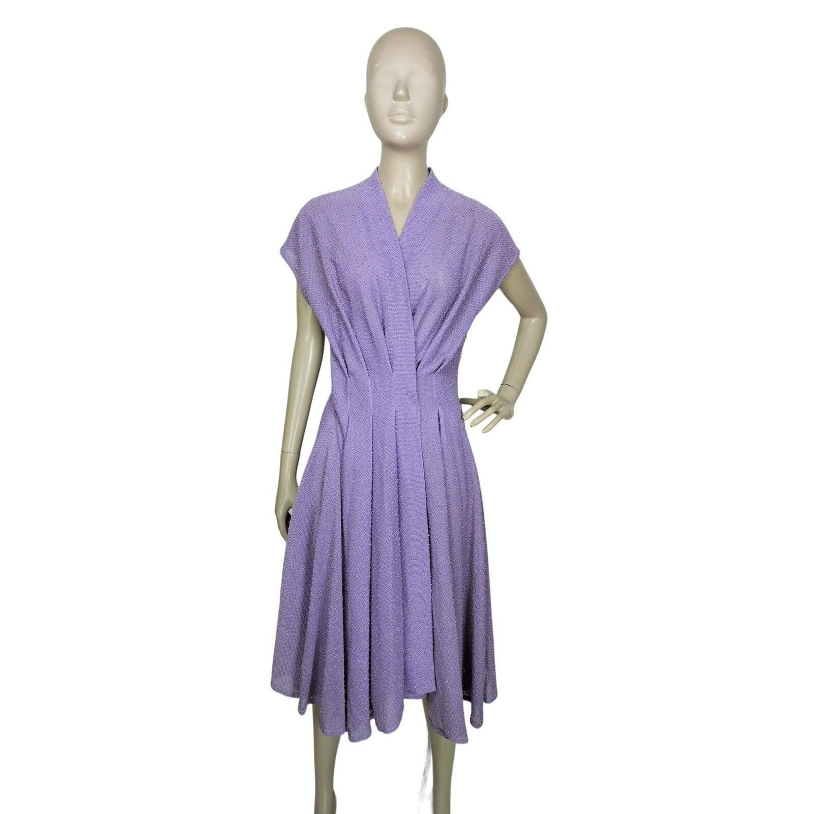 Vintage 70s Julie Miller of California Purple Wool Boucle Pleated Wrap Dress M/L