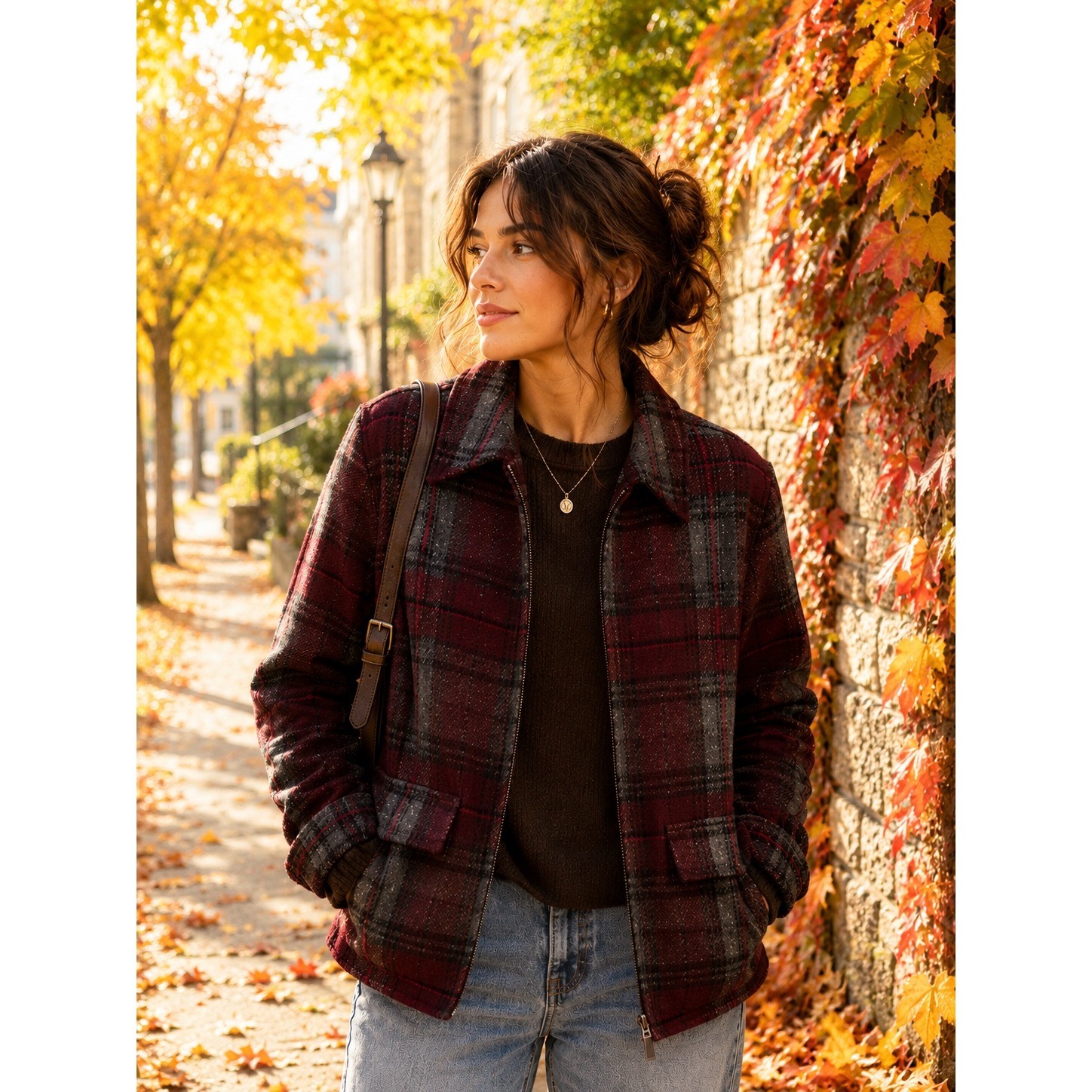 Vintage Fashion Bug Plaid Jacket Women XL Burgundy Wool Blend Barn Jacket Coat