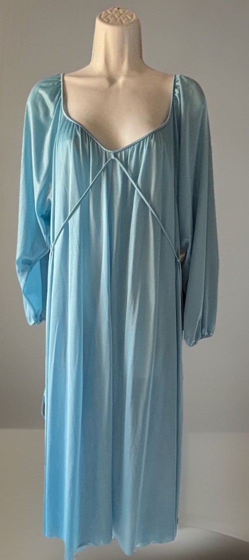 VTG 1960 Sears Blue Nylon Nightgown Flowy Romantic USA One Size Fits 38/40