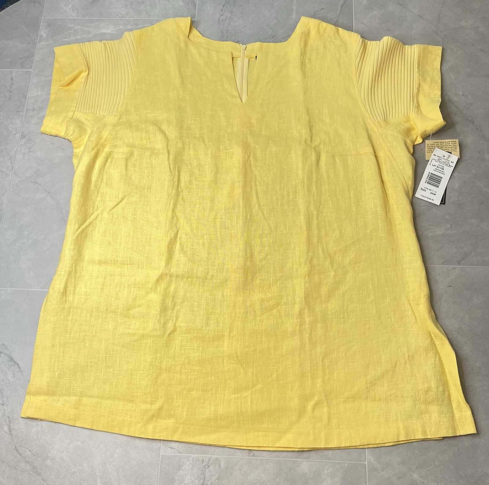 Harve Bernard by Benard Women’s Top Blouse Size 20W linen Back Zip Yellow New