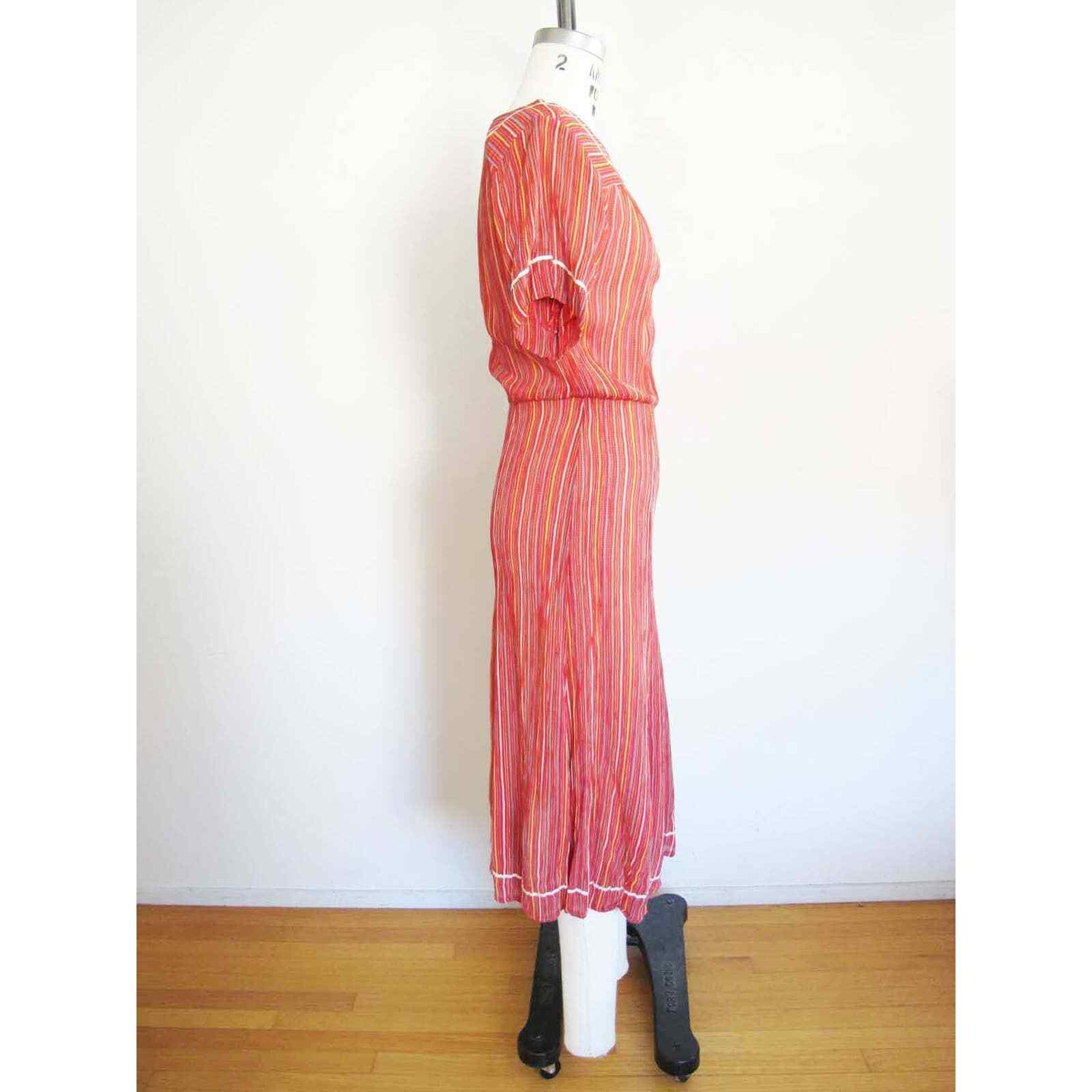 Vintage 80s Albert Nipon Dress XS S – 1970s Red Multicolor Stripe Midi