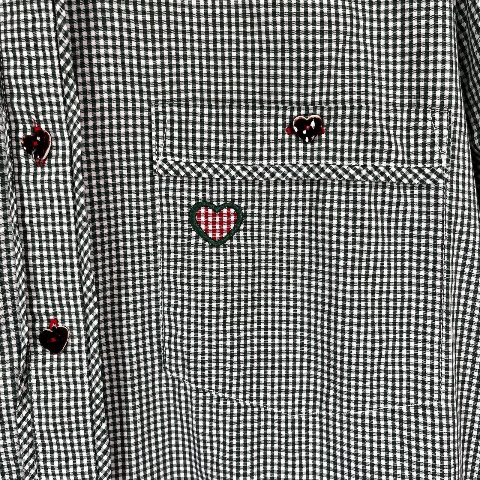 Hammerschmid Vintage Gingham Shirt Women Medium German Cotton Blouse Hearts Cute