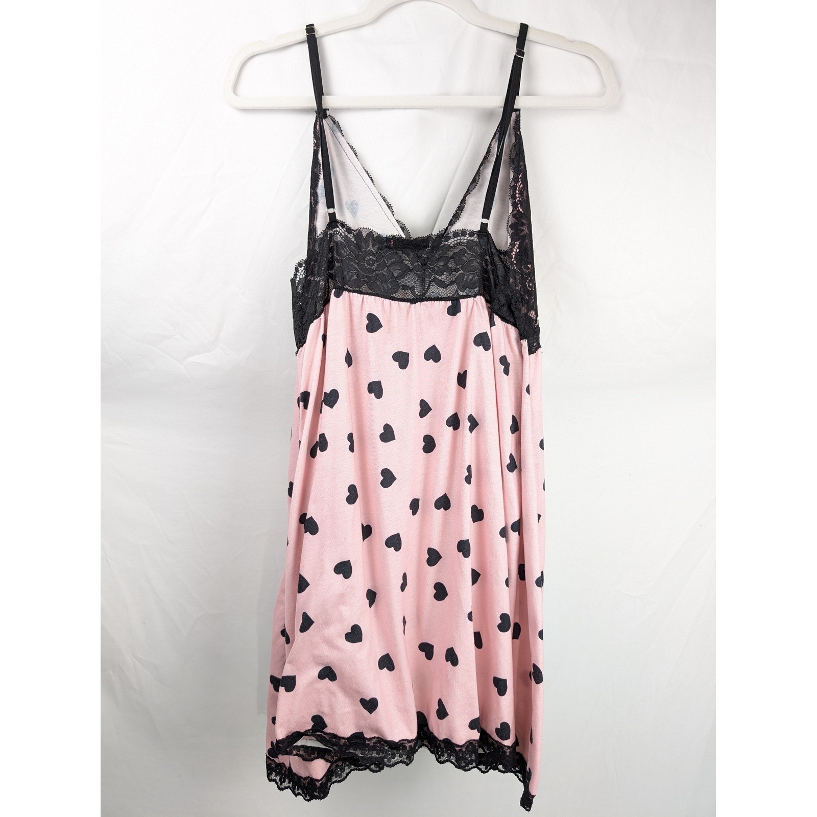 Romantic Heart Lace Babydoll Mini Dress Sz XL Pink Black Coquette Fairy Chemise