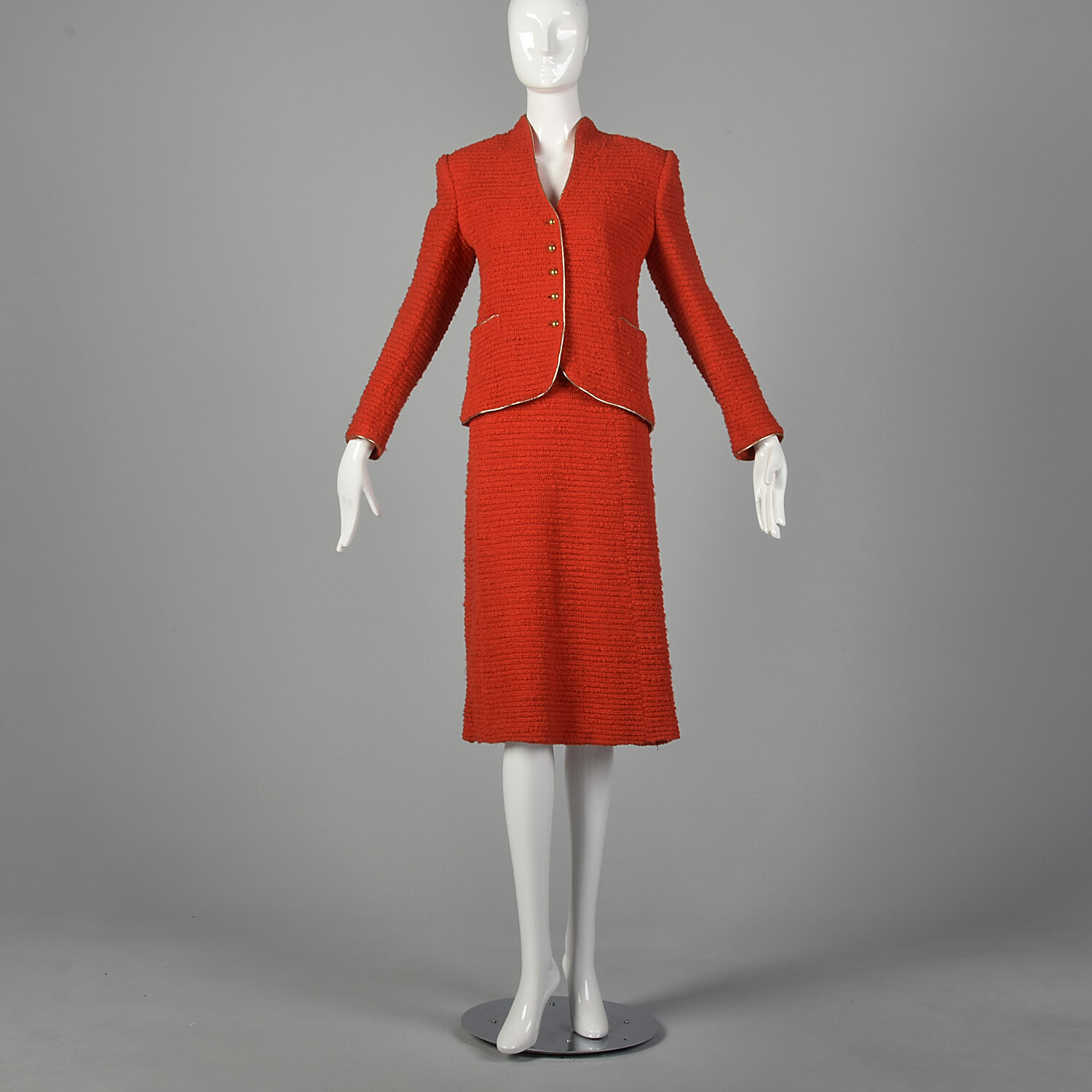M Beni Salvadori Sara Fredericks 1970s Bright Red Open Knit Skirt Suit 70s VTG