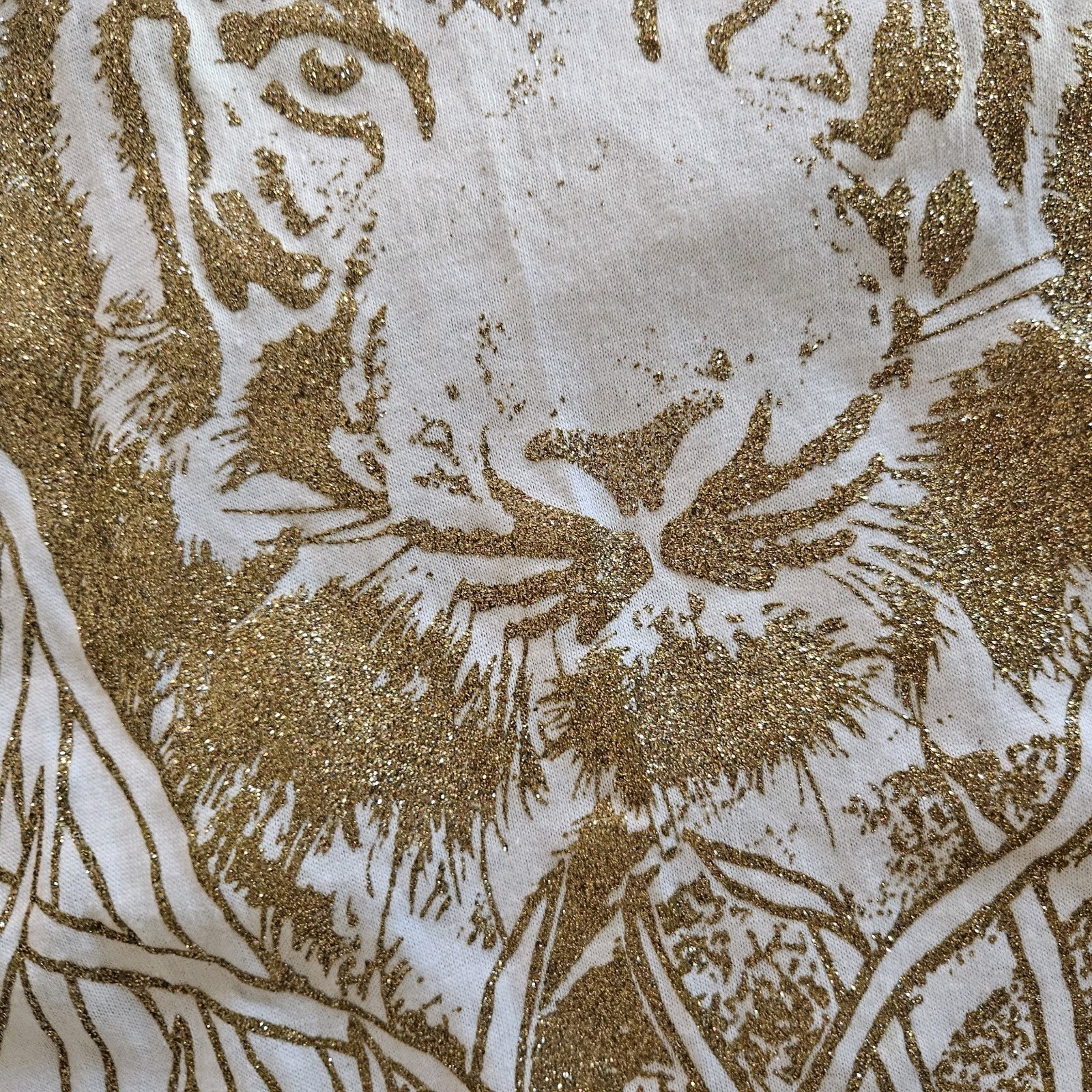 Vintage 1990’s Diamond Dust Gold Glitter Tiger T-Shirt Large Y2K Single Stitch