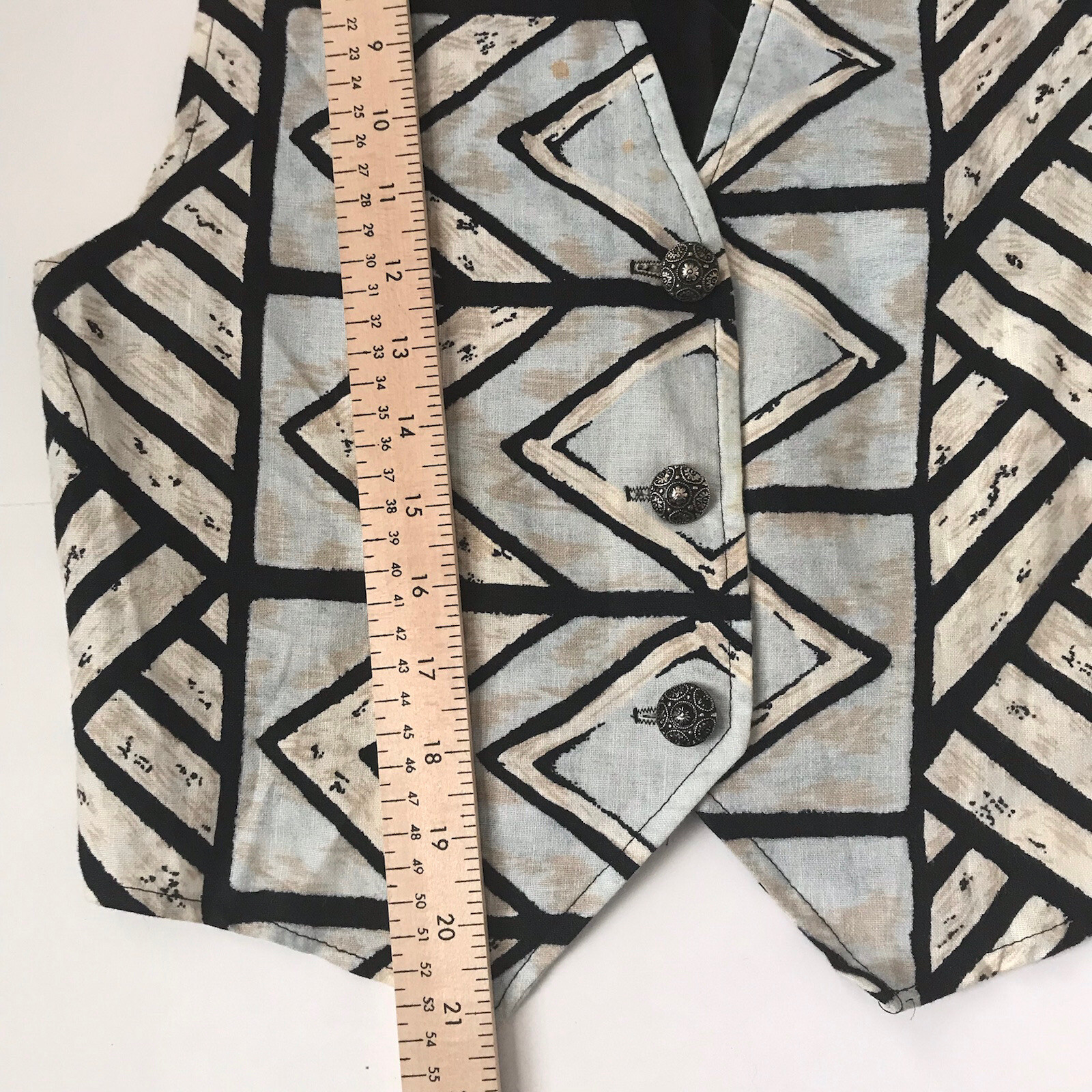 VTG Vest S Linen Western Art Deco Metal Button Rodeo Boho Fantaseas Menswear USA