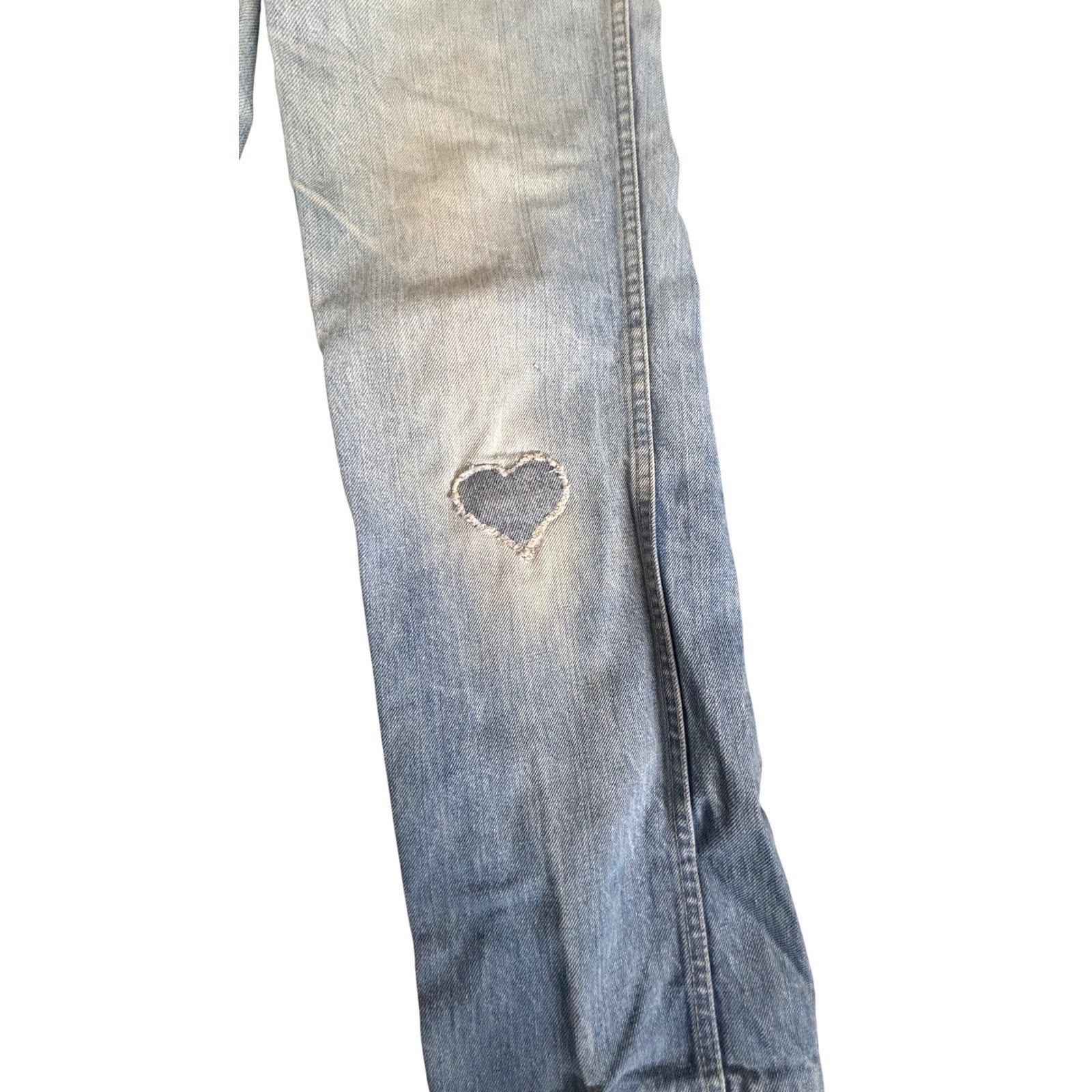 Vintage Distressed High Waist Jeans Calvin Klein Heart Patch Straight Leg 27×31
