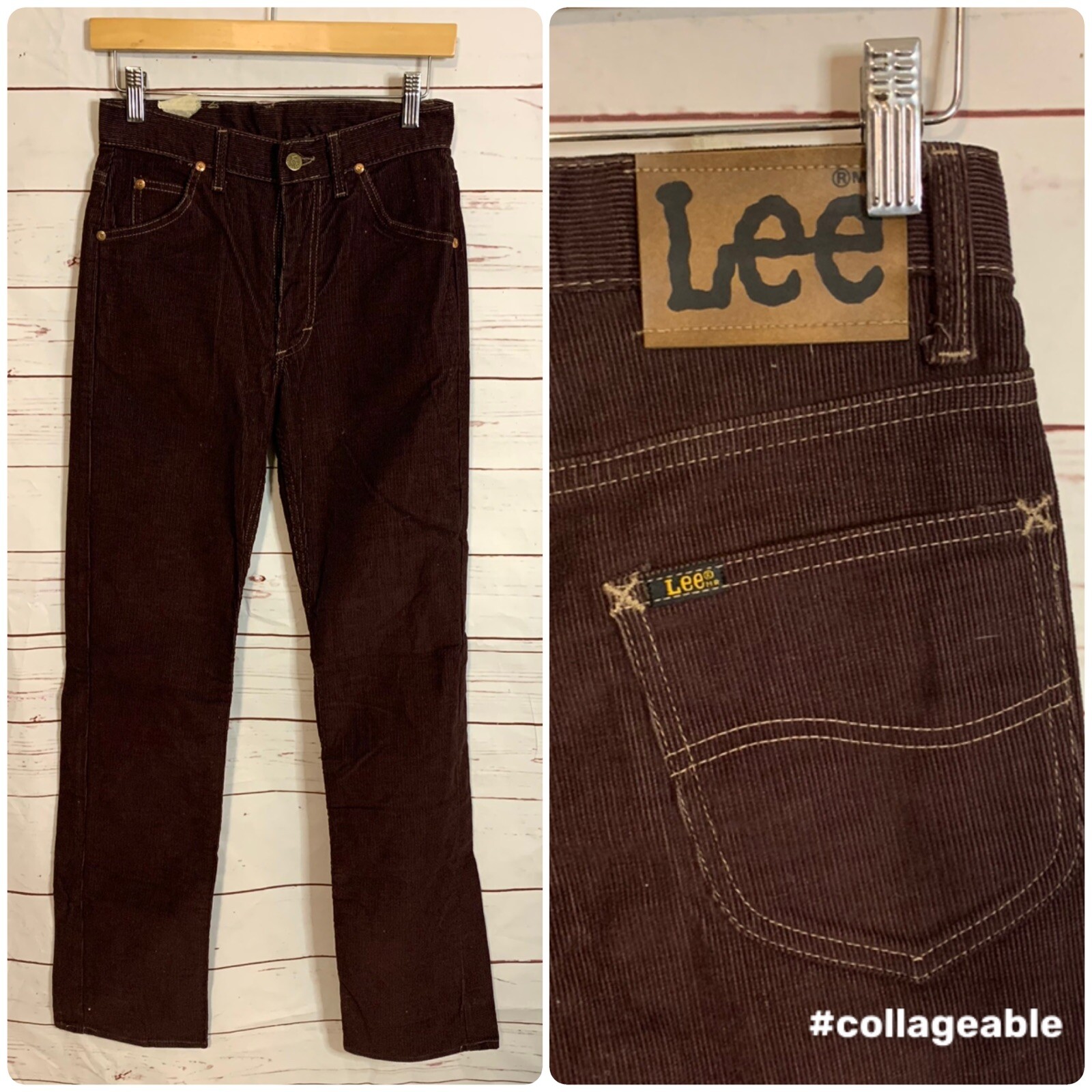 Vintage 60s 70s LEE Corduroy Jeans Brown Union-Made #42 Talon Zipper USA W-28″