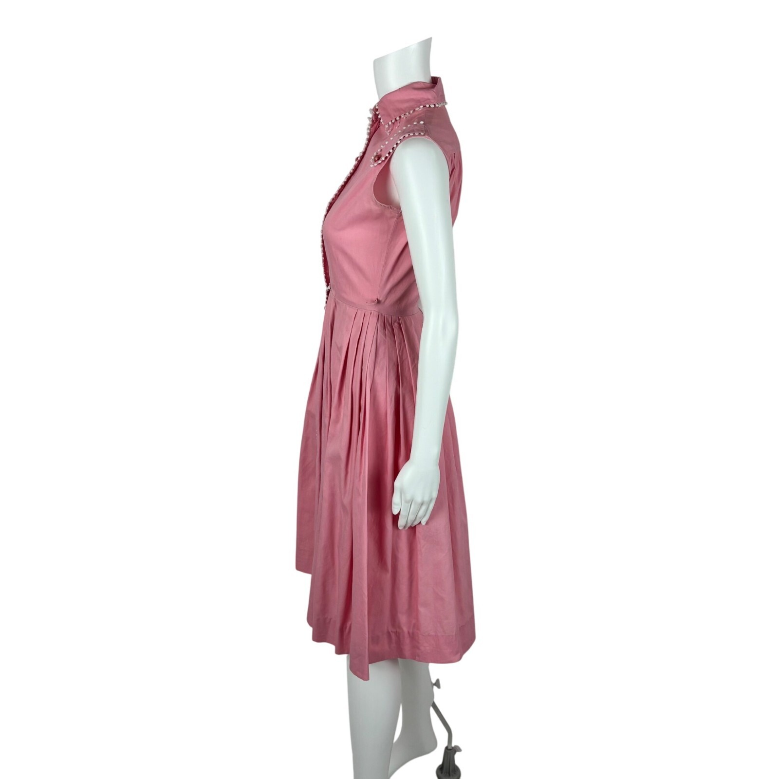 Vintage 50s Pink Shirtdress Women’s Size XXS Cotton Scallop Trim Fit & Flare