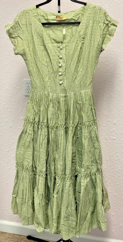 VTG R&K ORIGINALS „PERSONALLY YOURS” Gingham Midi Green White Tiered Dress