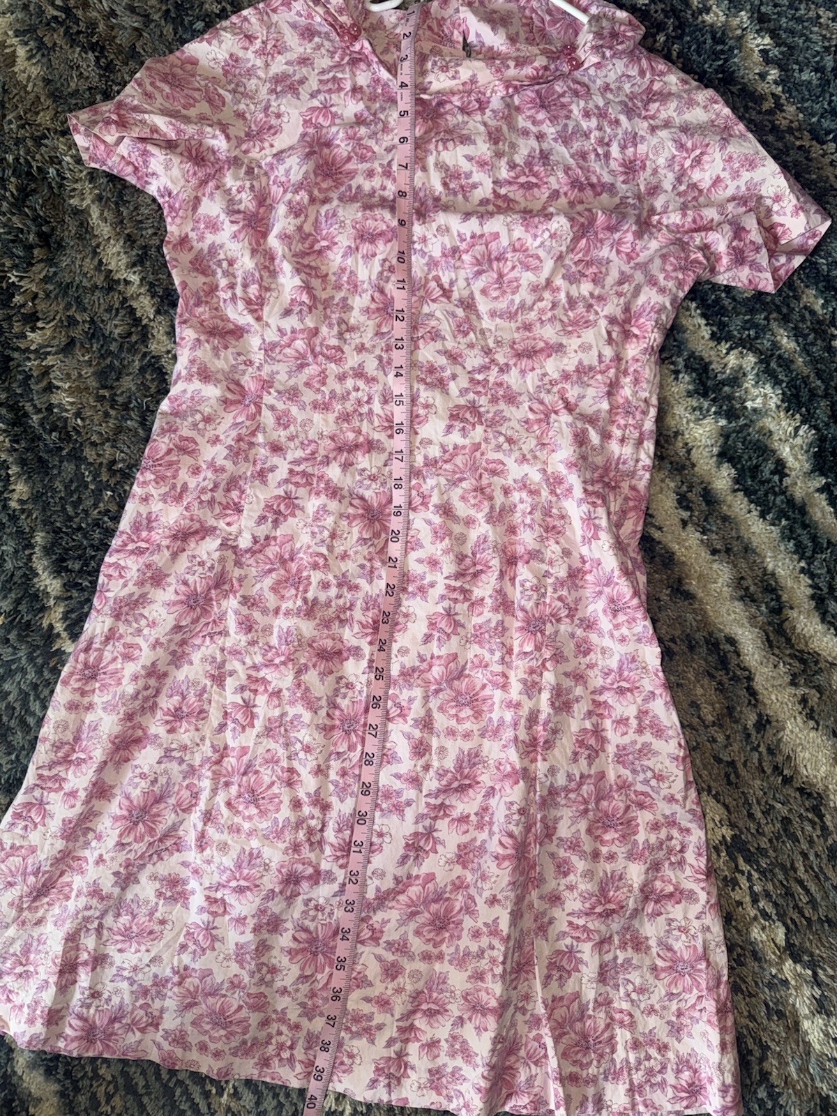 1960s Handmade Pink Flower Shift Day Dress Women’s Large Vintage Retro