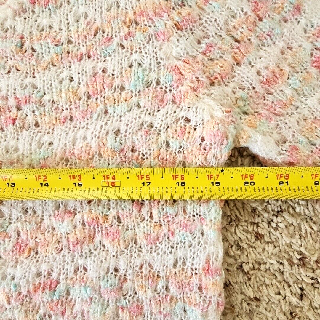 Vintage Womens Open Knit Sweater Large Feminine Coquette Pastels Puff Sleeves