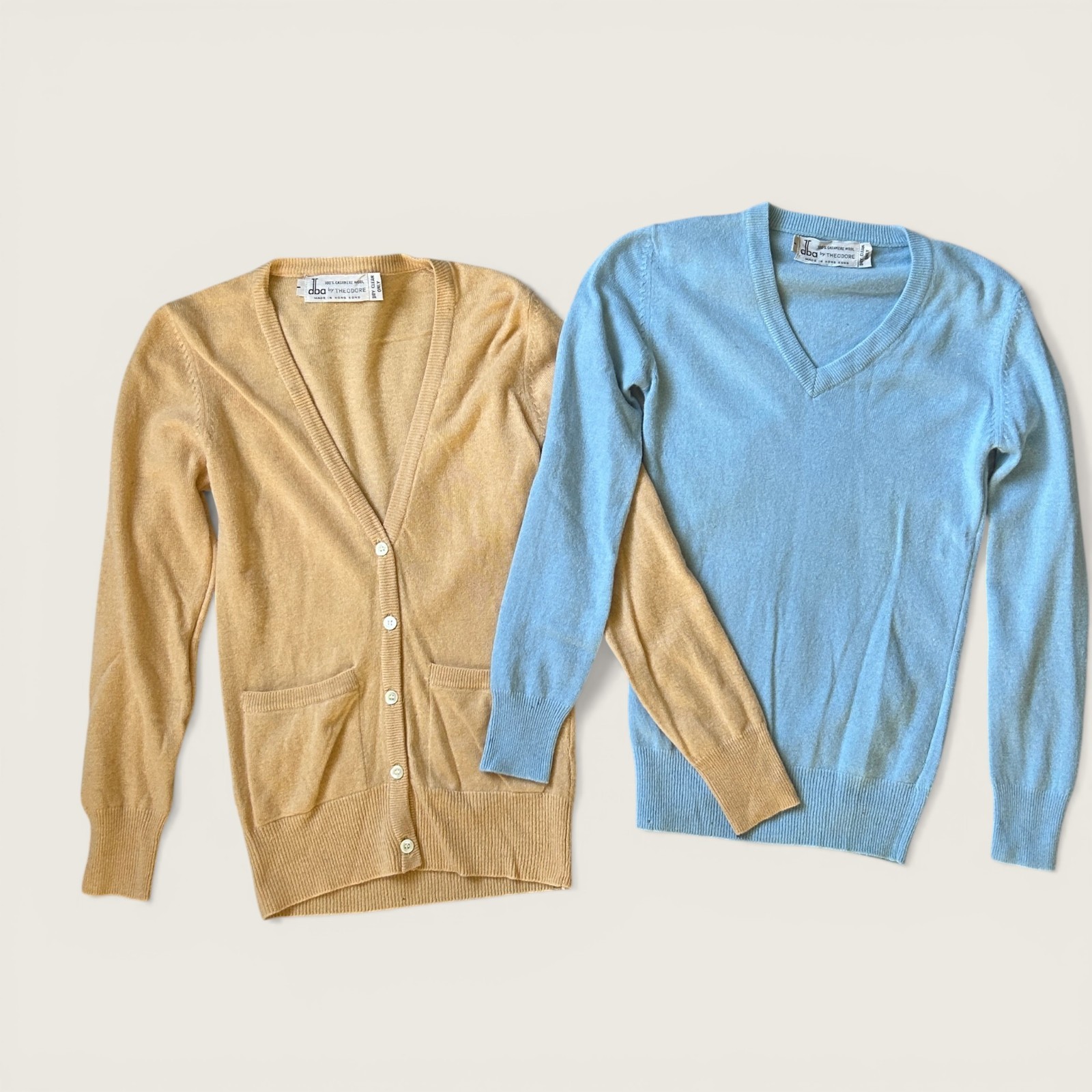 Vintage Cashmere Twin Set Cardigan + Sweater DBA by Theodore Blue Peach