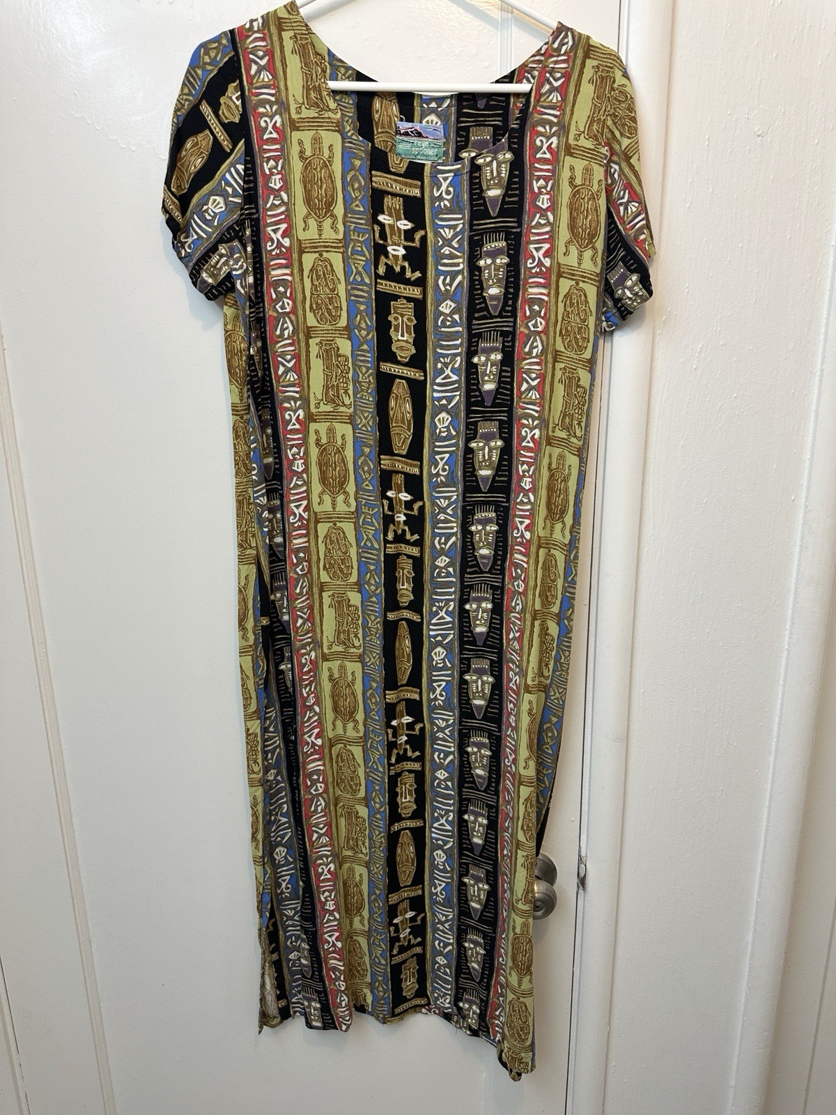 Vintage Reyn Spooner Rayon Dress Tiki Hawaiian Midi Sz M