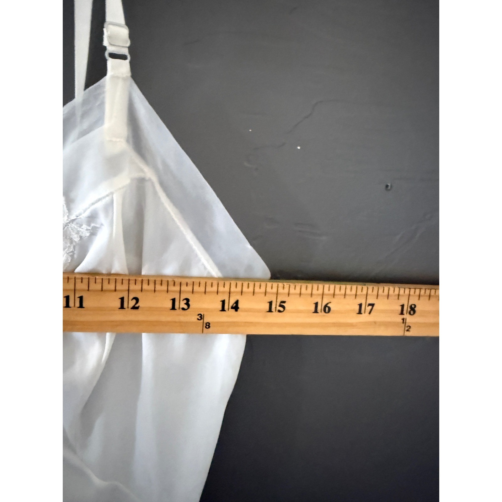 Vintage White Lace Trim Full Slip Dress Coquette Sheer Mesh V-Neck