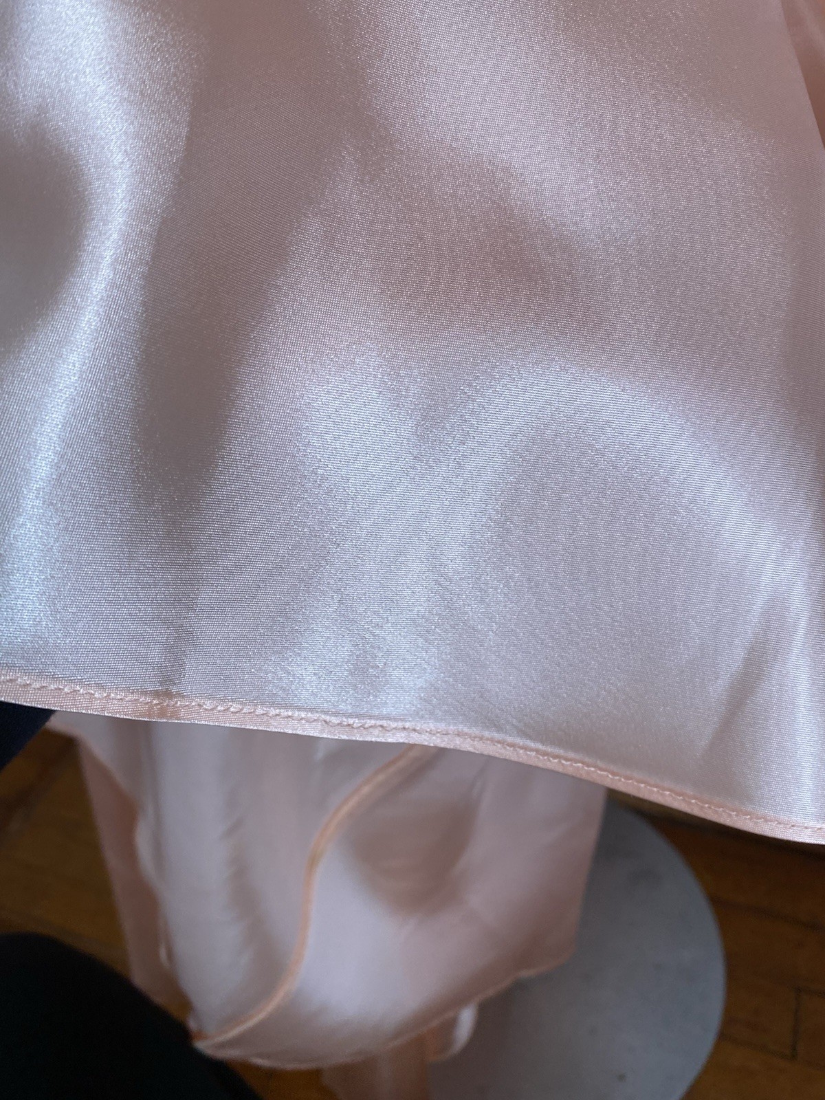 Vtg JC Penny Peach 80s Prom Dress 5/6 Gown Hi Lo Ruch Puff Sleeve Satin Union