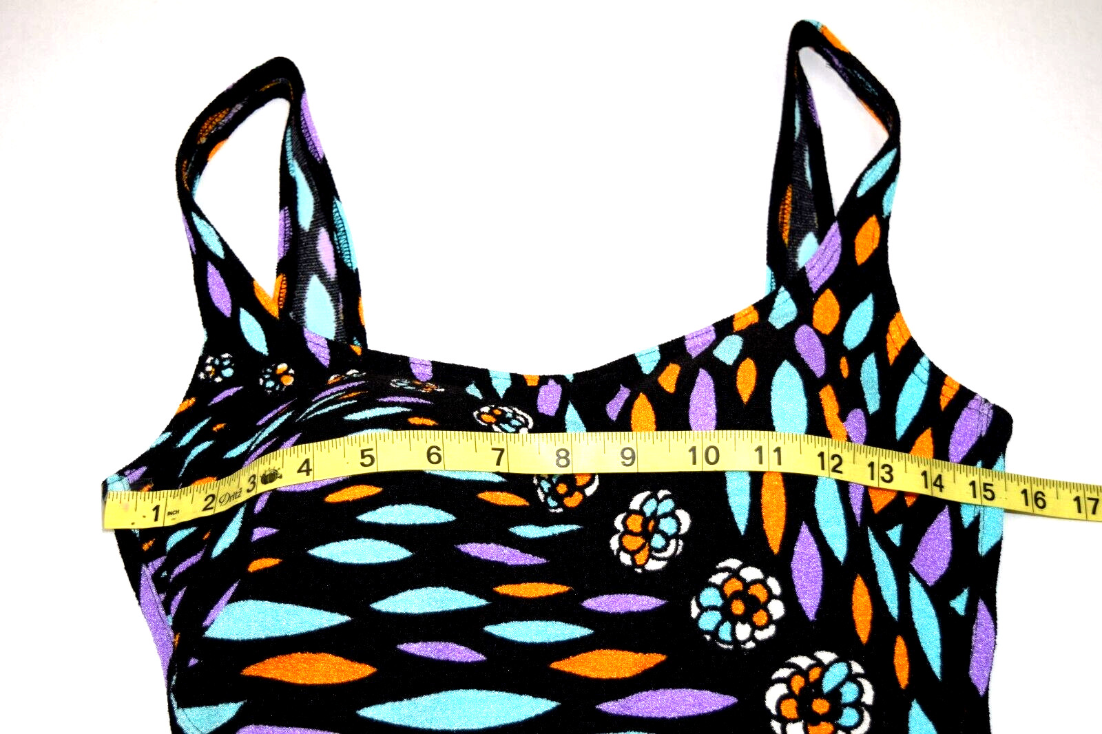 Vintage Swimsuit Gottex Size S/M 60s Fluorescent Mod Floral Surfboard Shapes