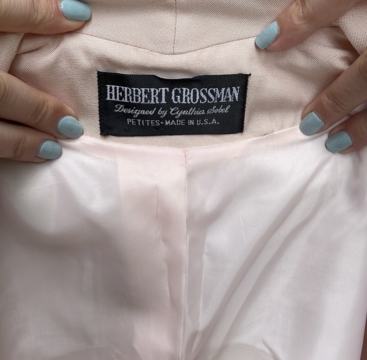 Vintage Herbert Grossman Saks 5th Avenue Blush Pink Silk Blazer Jacket Size 8P
