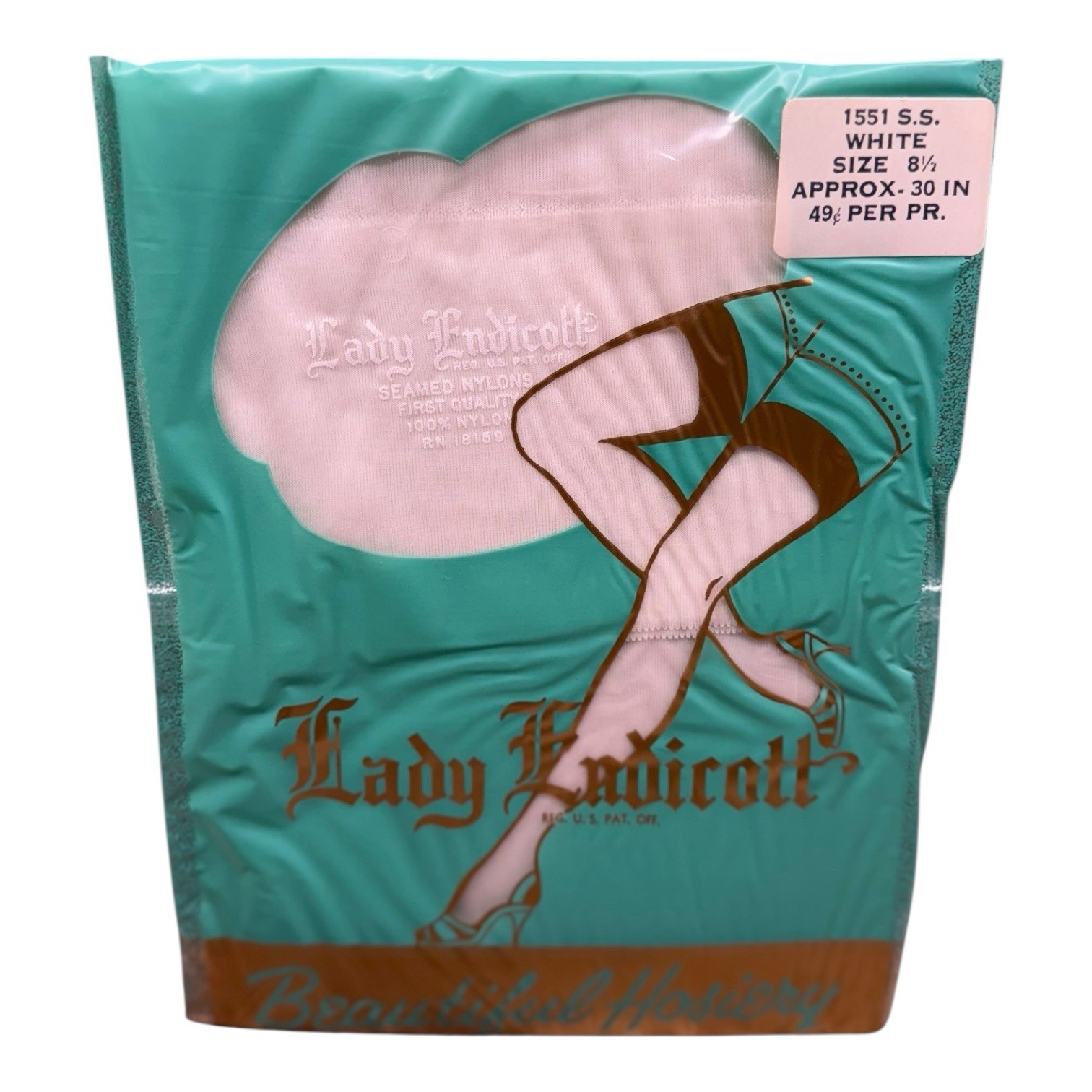 Vintage Lady Endicott 100% Nylon Seamed Sockings 1551 SS White Size 8 1/2 30”