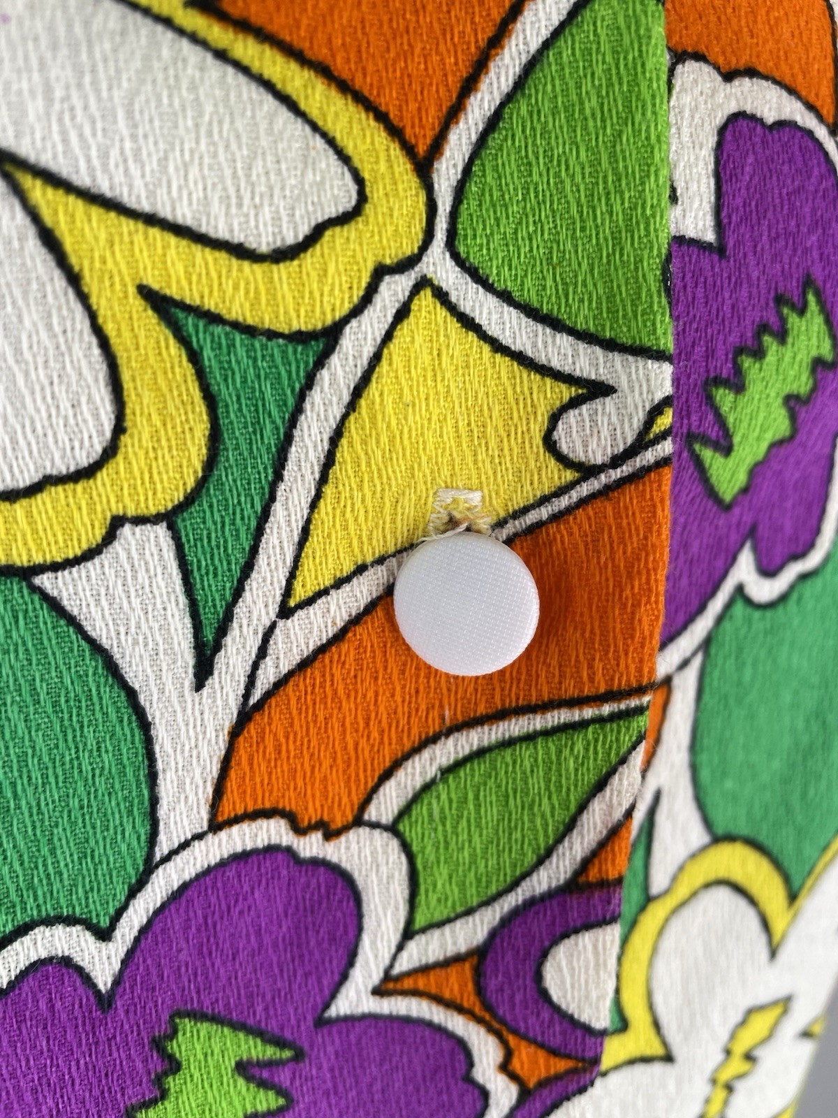VTG 60s 70s Hawaiian Top Barkcloth Colorful Button Front Women’s FIT XS/S