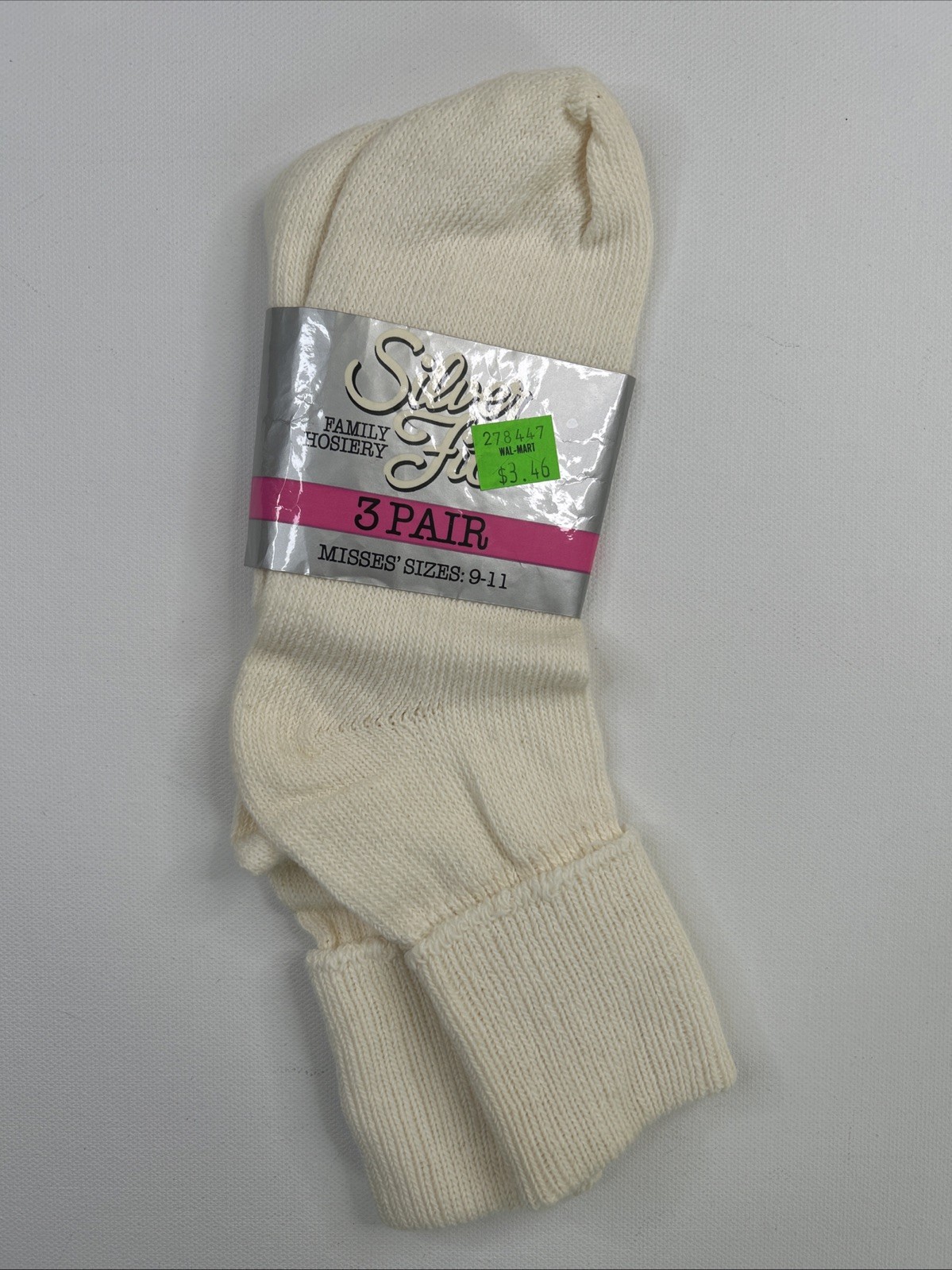 VTG Socks 9-11 Ankle Length Women’s Ivory 90’s Walmart USA Made Silver NOS