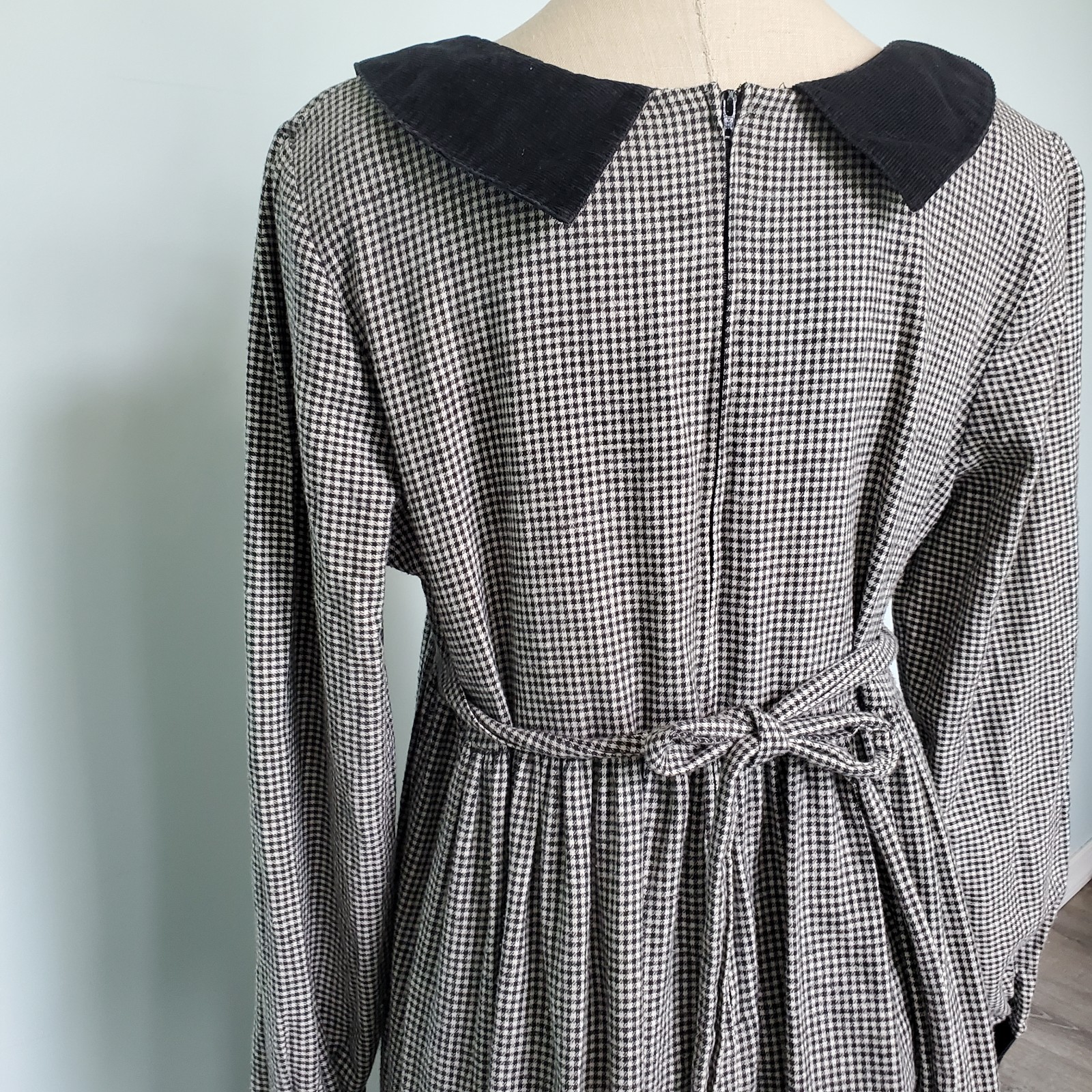 Vtg Misty Lane 8 M Houndstooth Maxi Dress Flannel Cotton Modest Cottage Academia