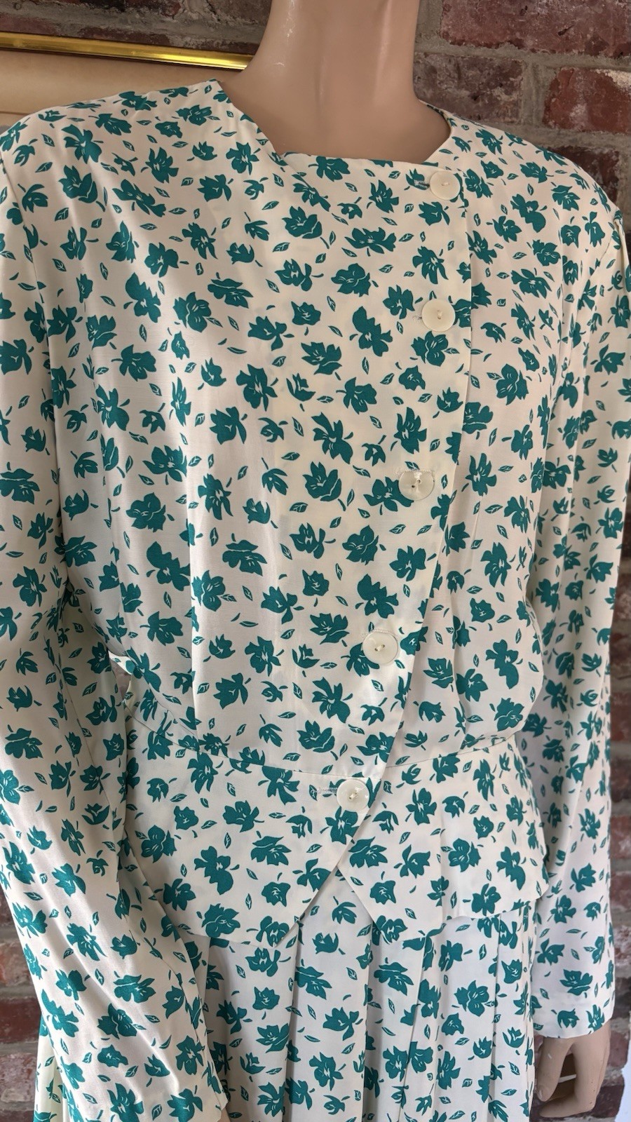 80’s green & white floral matching top and midi skirt