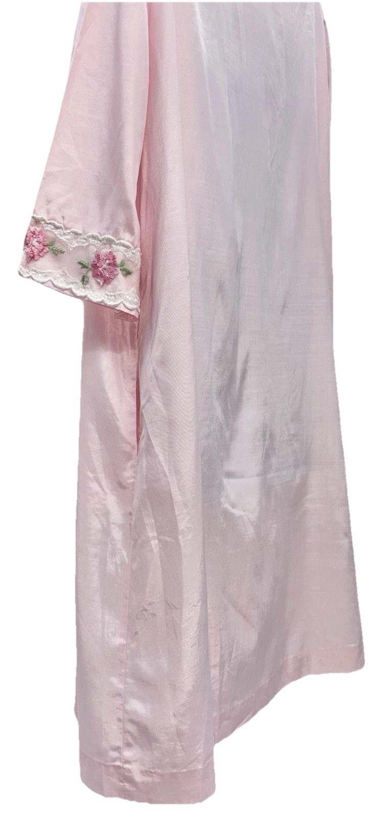 Vintage Loungees Women Size 12 Snap Button Up 3/4 Sleeve Embroidered Robe Pink
