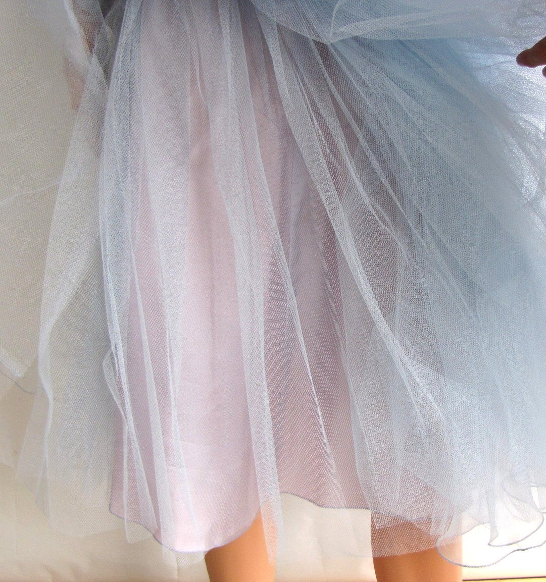 Vtg 80s John Charles Tulle Ball Gown / Cocktail Dress Strapless Baby Blue UK 10