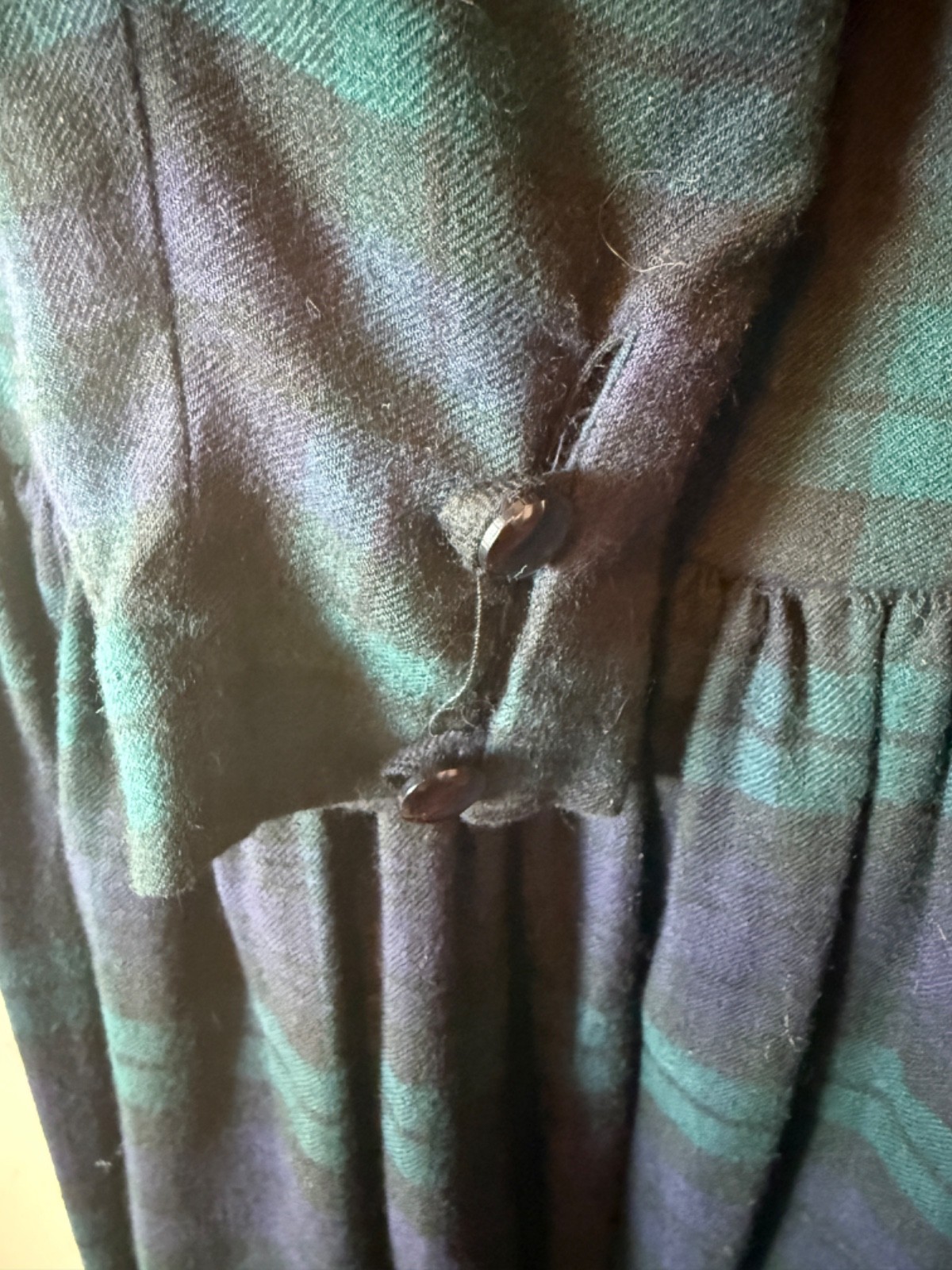 VINTAGE LAURA ASHLEY BLACK WATCH WOOL BLEND DRESS SZ UK 14 US 12 MIDI LENGTH