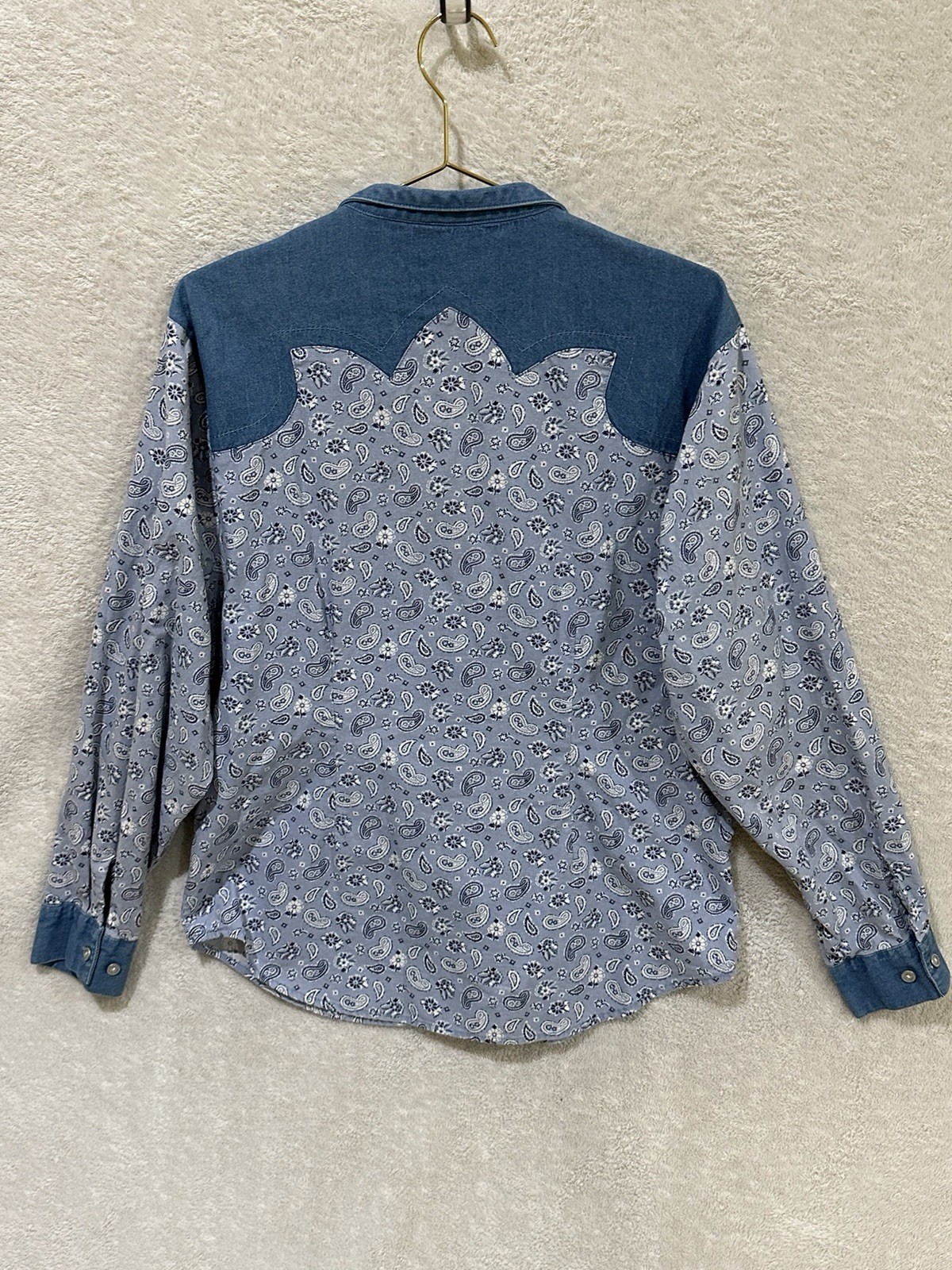 Vintage Wrangler Western Wear Women’s Button Up Denim Shirt Paisley 4H Country