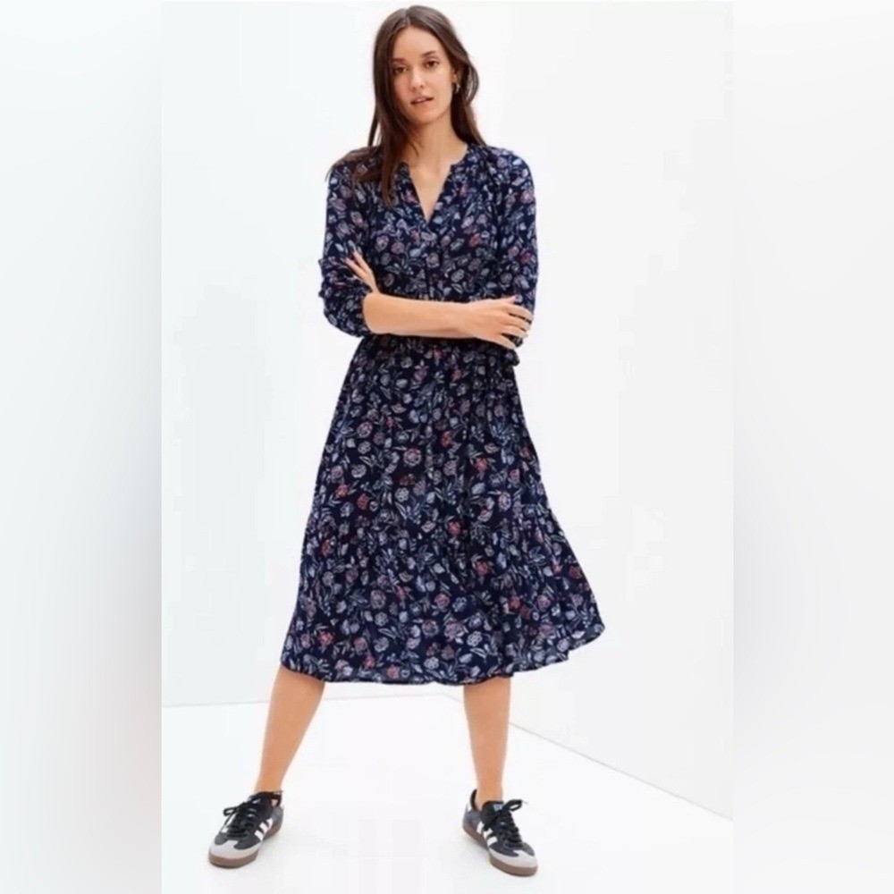 GAP Navy Floral Long Sleeve Dress~Sz Extra Large