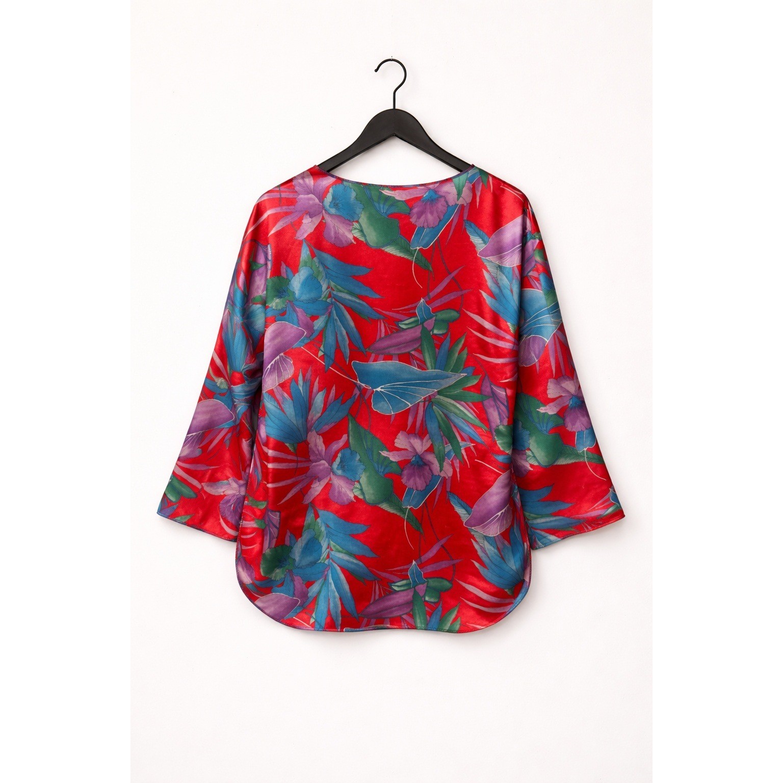 Vintage Mary McFadden Mini Dress Red Satin Tropical Resort Beach Cover Up S USA